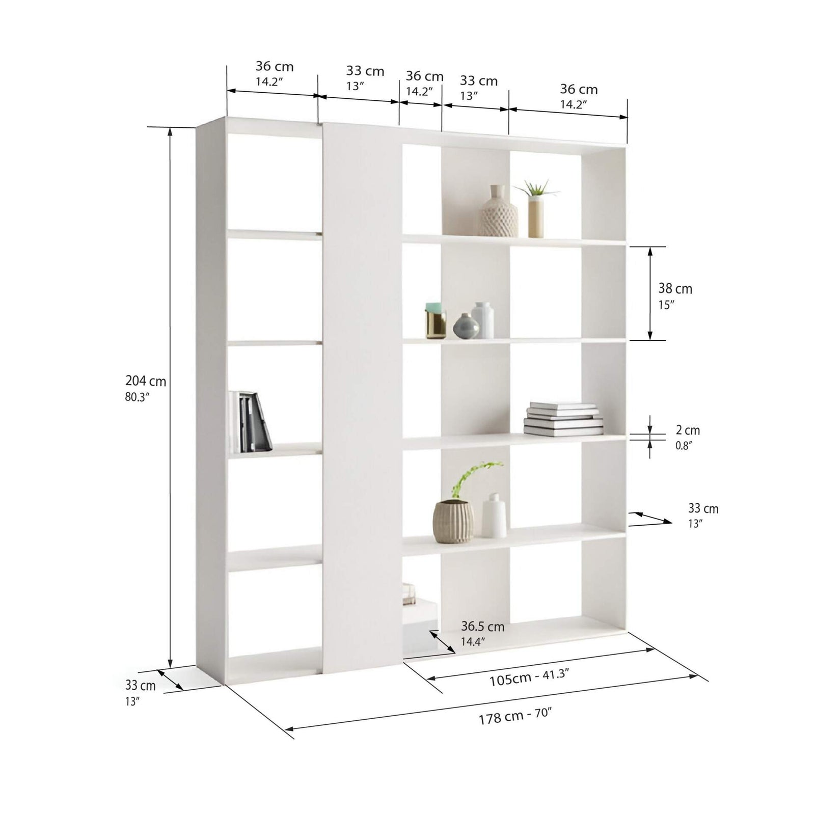 Rachele Modern Bookcase, Ashwood White - Immagine tecnica 1