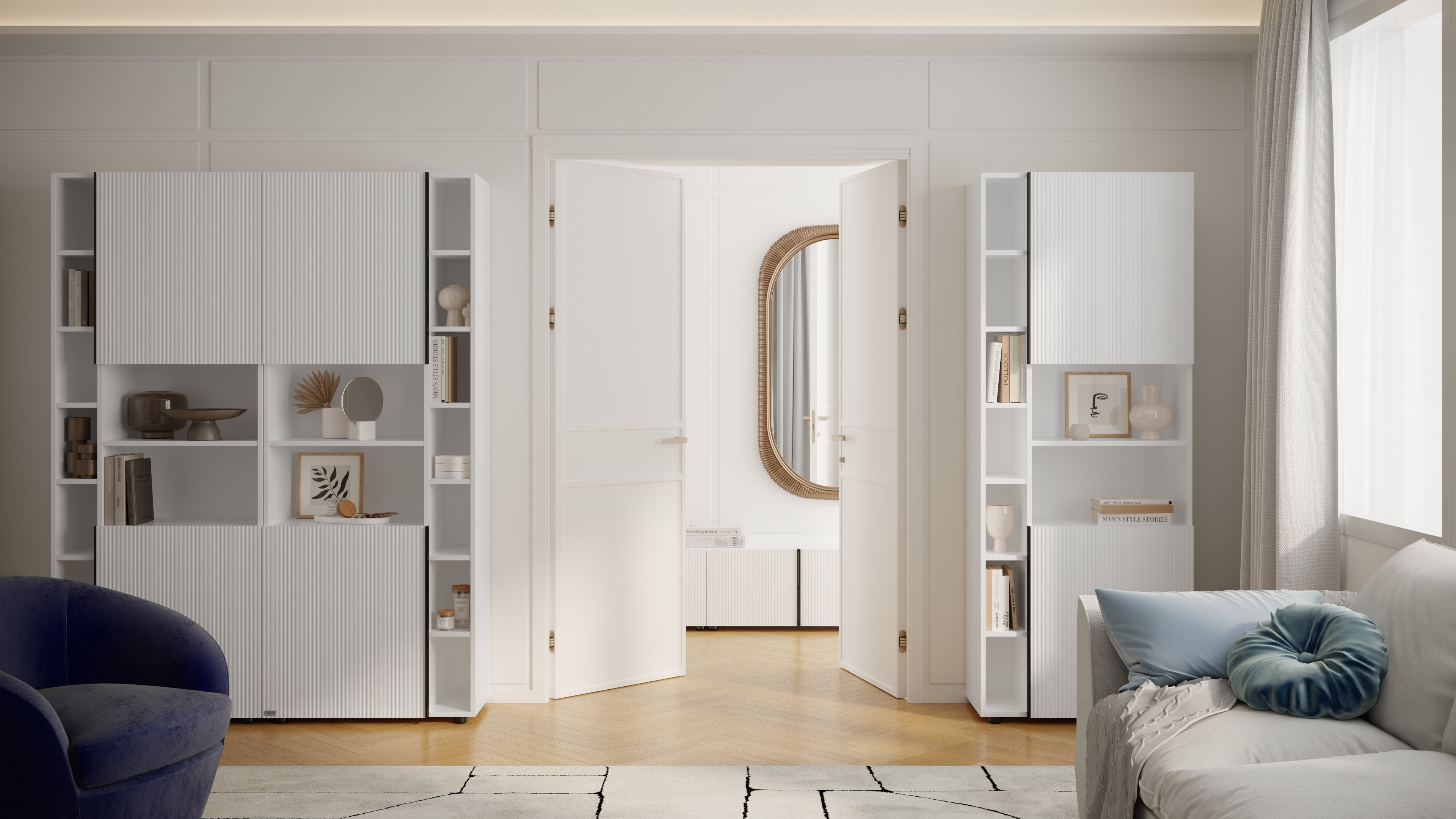 Modulares Bücherregal Romina mit gerillten Türen (153,6 x 200 cm), Weiß Matt - Set image 2