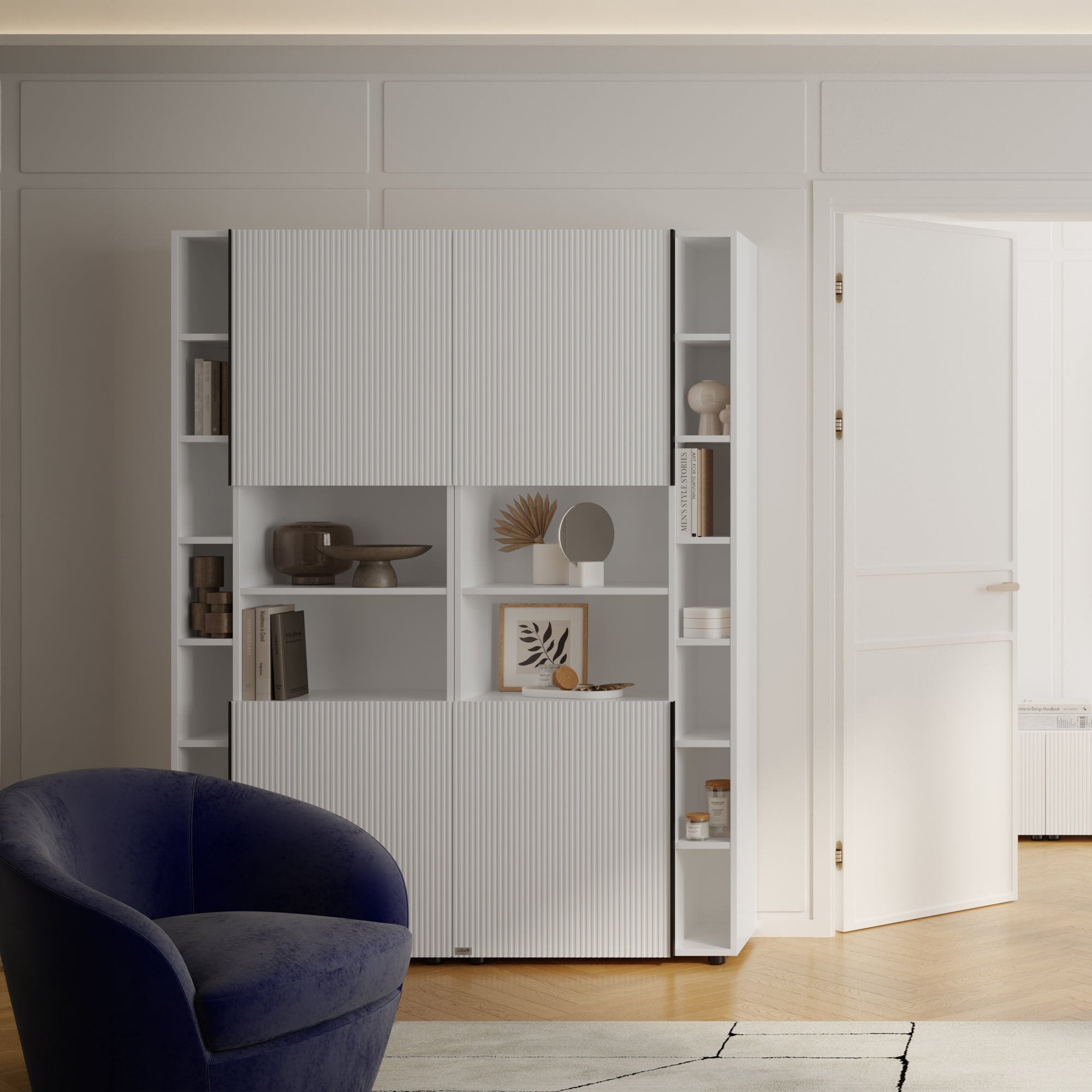 Modulares Bücherregal Romina mit gerillten Türen (153,6 x 200 cm), Weiß Matt - Set image 1