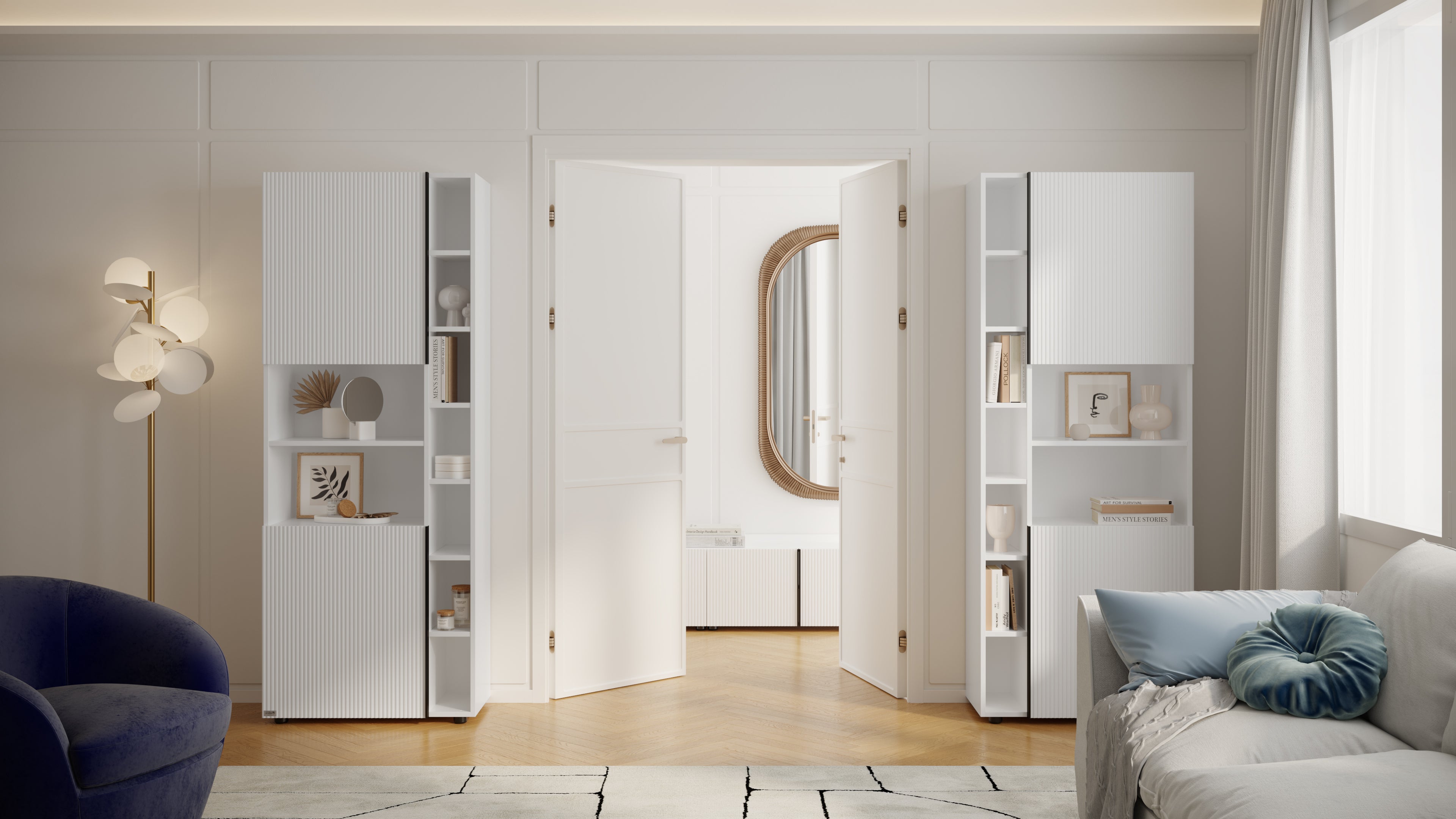 Modulares Bücherregal Romina mit gerillter Tür (76,8 x 200 cm), Weiß Matt - Set image 2