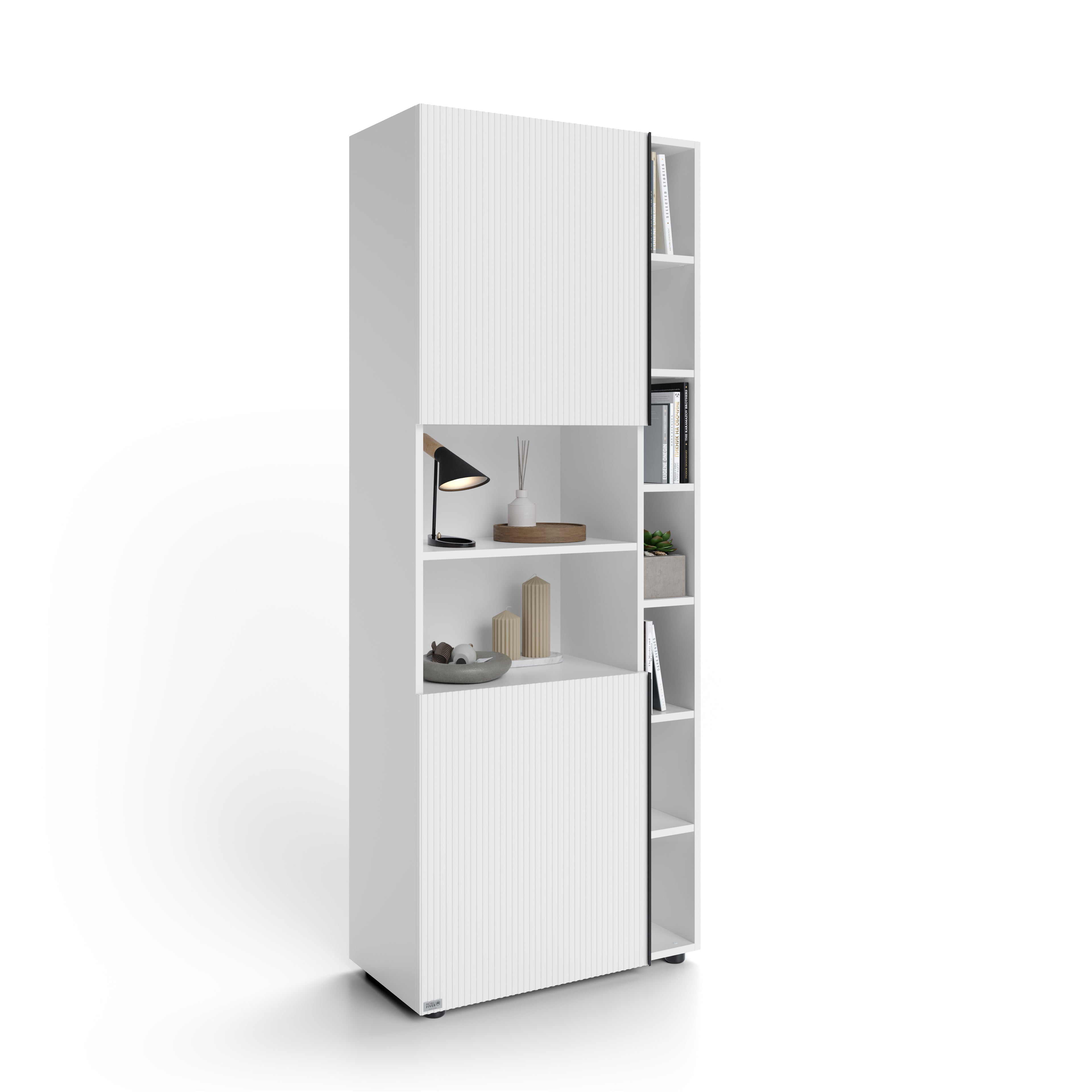 Modulares Bücherregal Romina mit gerillter Tür (76,8 x 200 cm), Weiß Matt - Main image