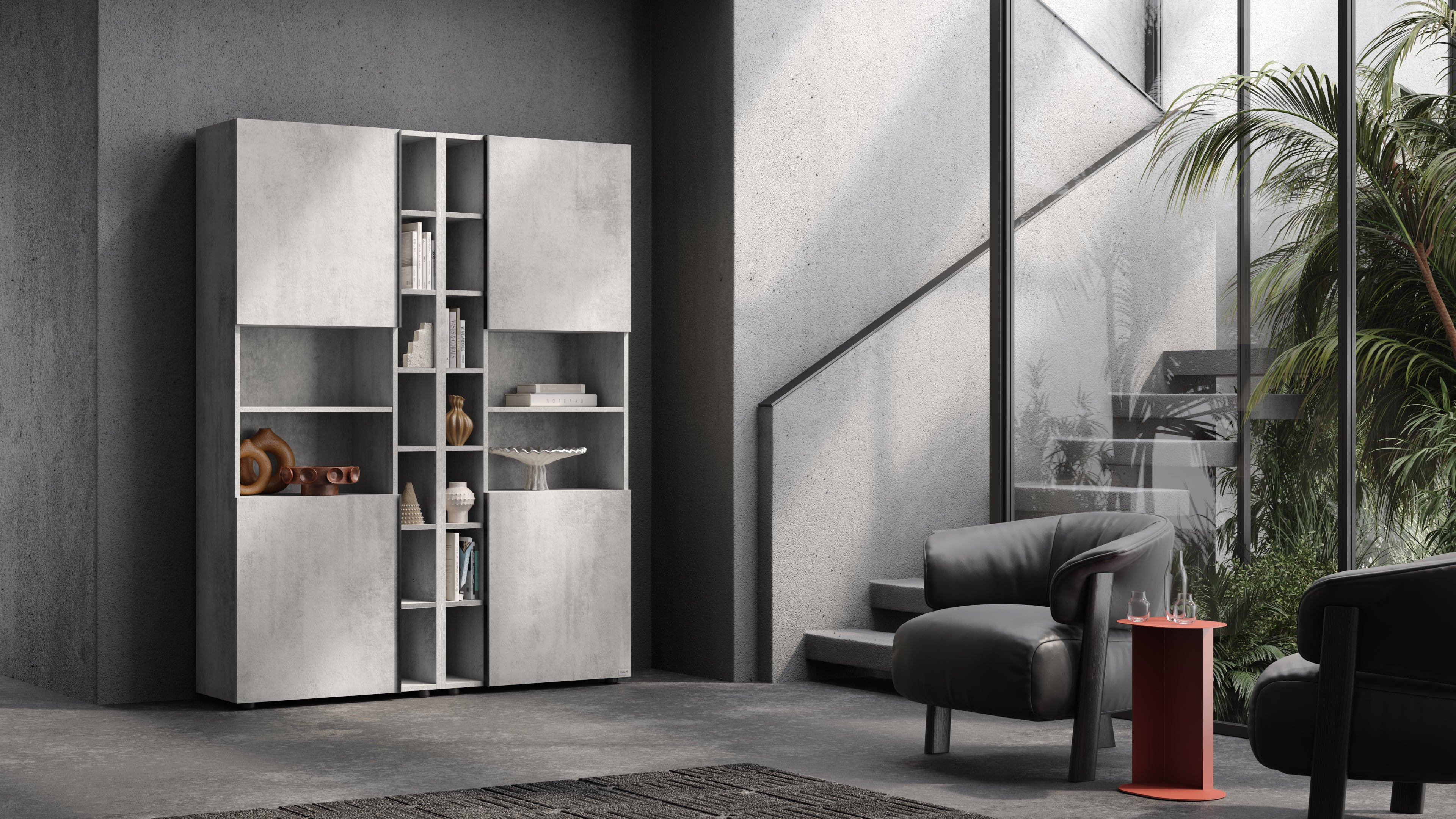 Romina Modular Bookcase (153,6 x 200 cm), Concrete Grey Effect - Set image 2