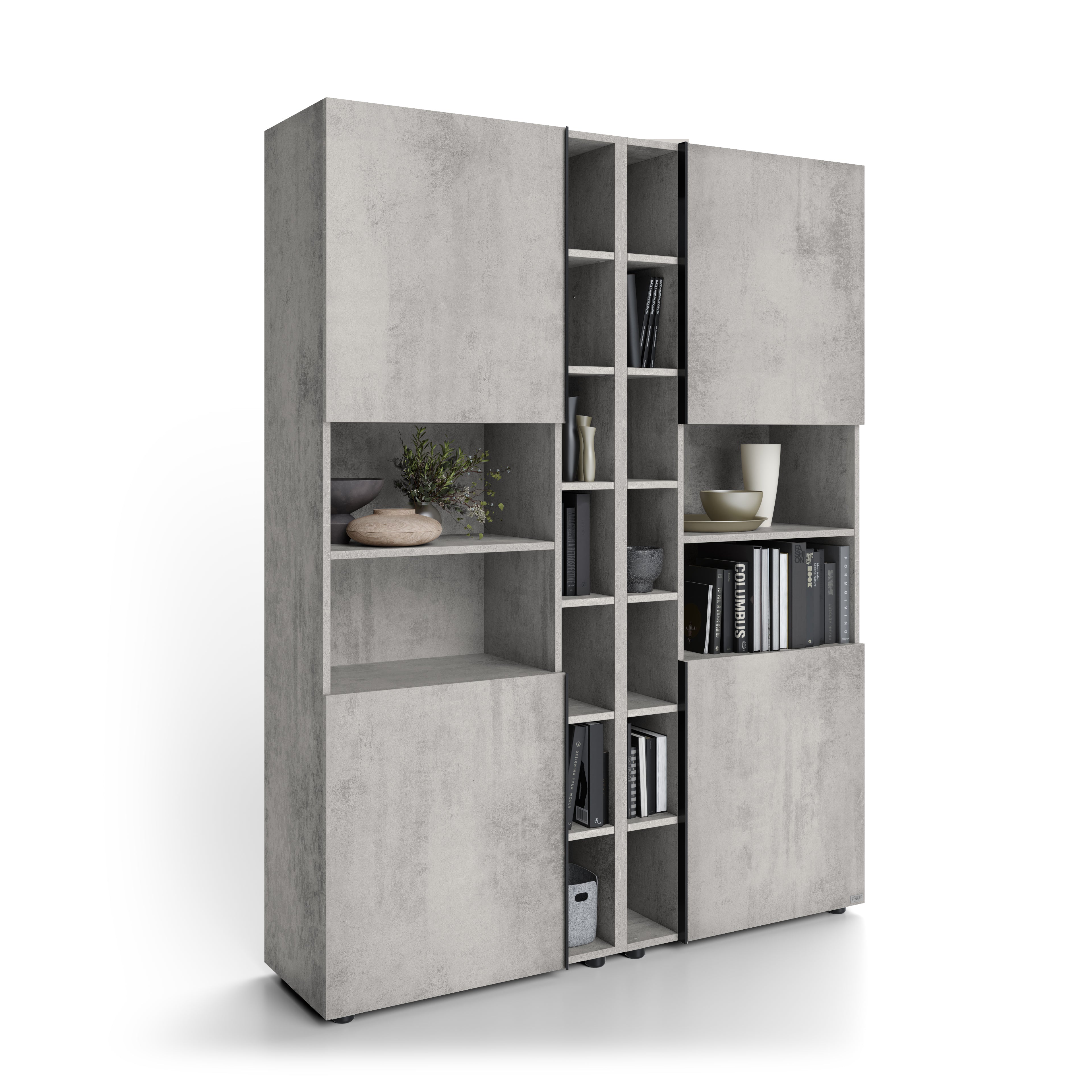 Romina Modular Bookcase (153,6 x 200 cm), Concrete Grey Effect - Main image