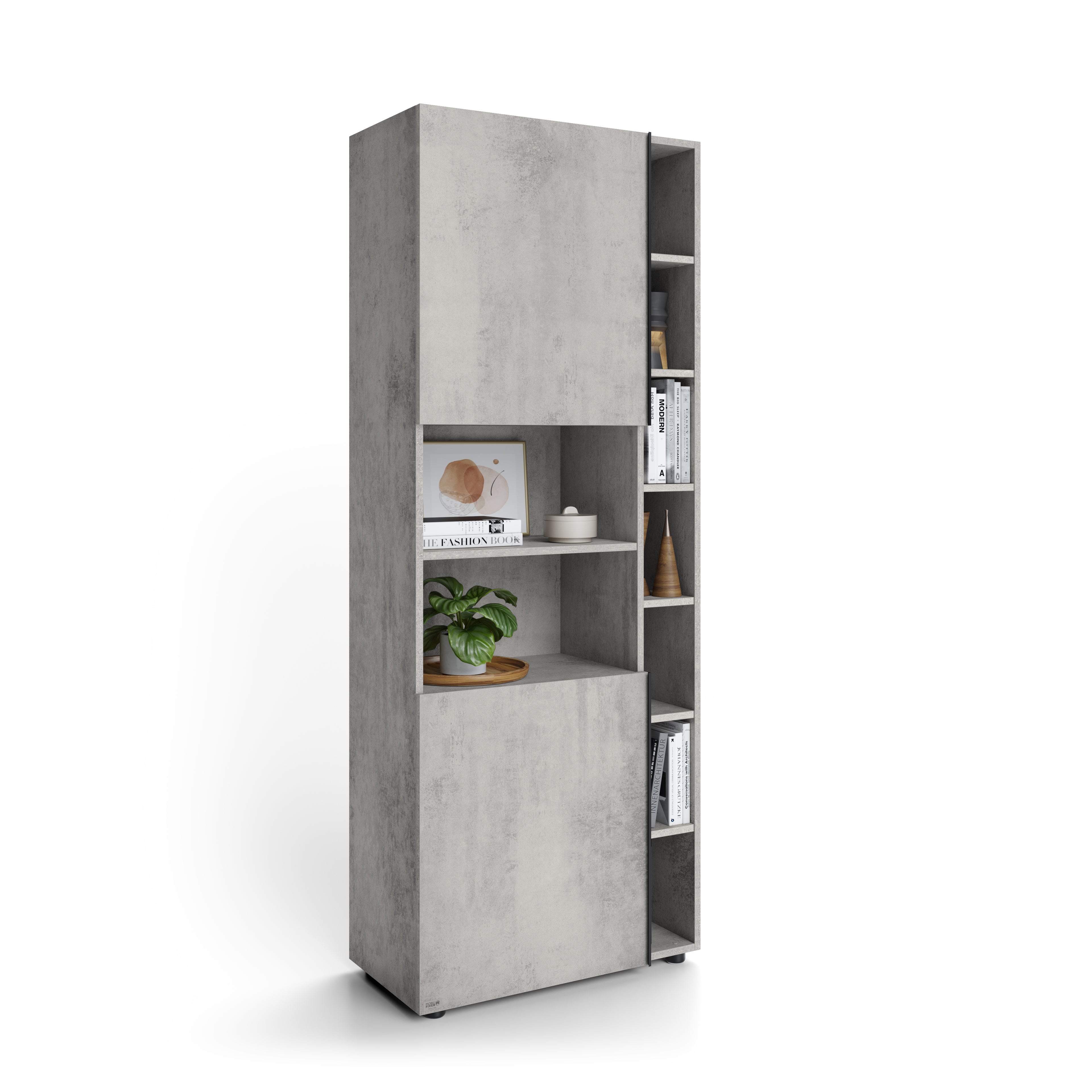Modulares Bücherregal Romina (76,8 x 200 cm), Grauer Beton - Main image