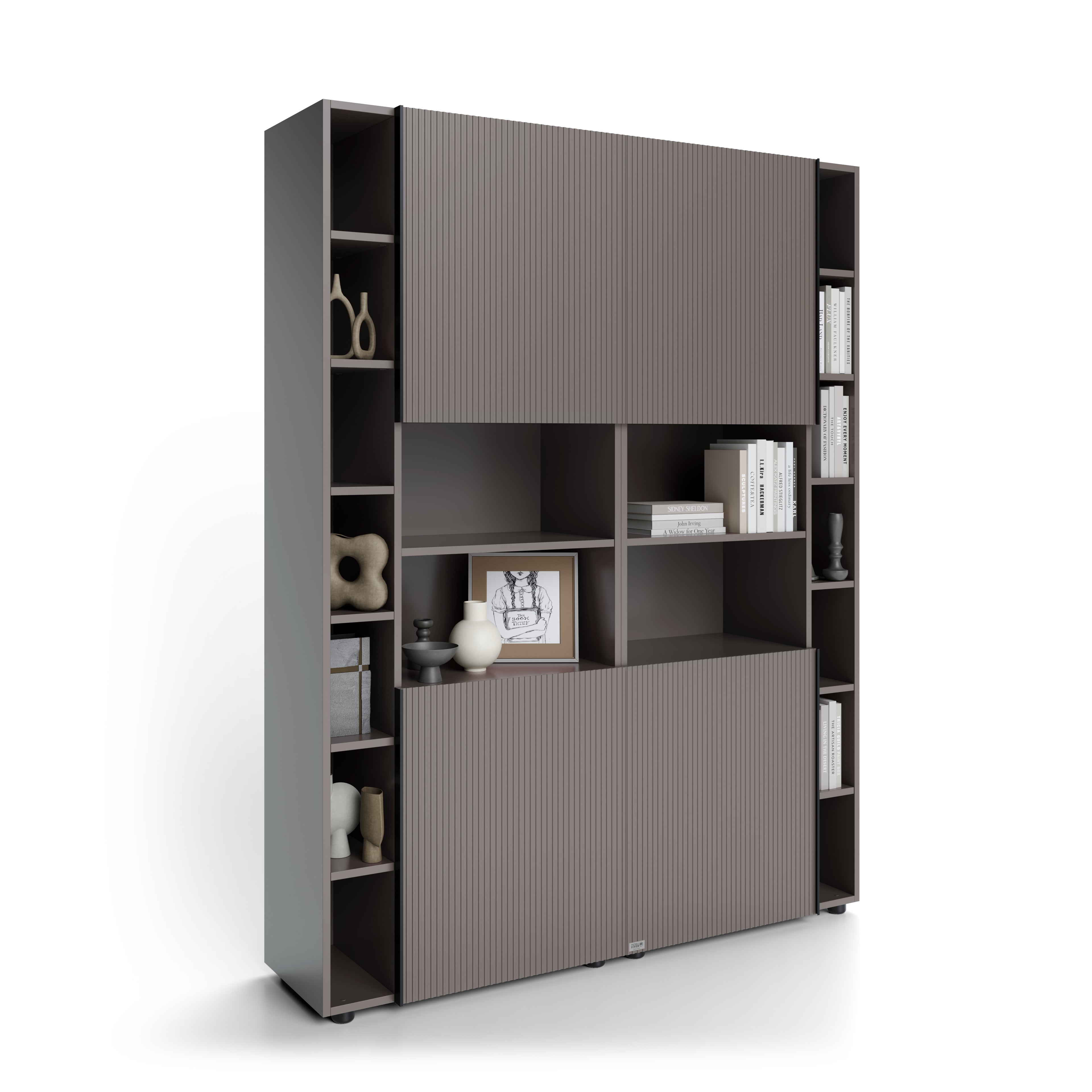 Modulares Bücherregal Romina mit gerillten Türen (153,6 x 200 cm), Kobaltgrau - Detail image 2