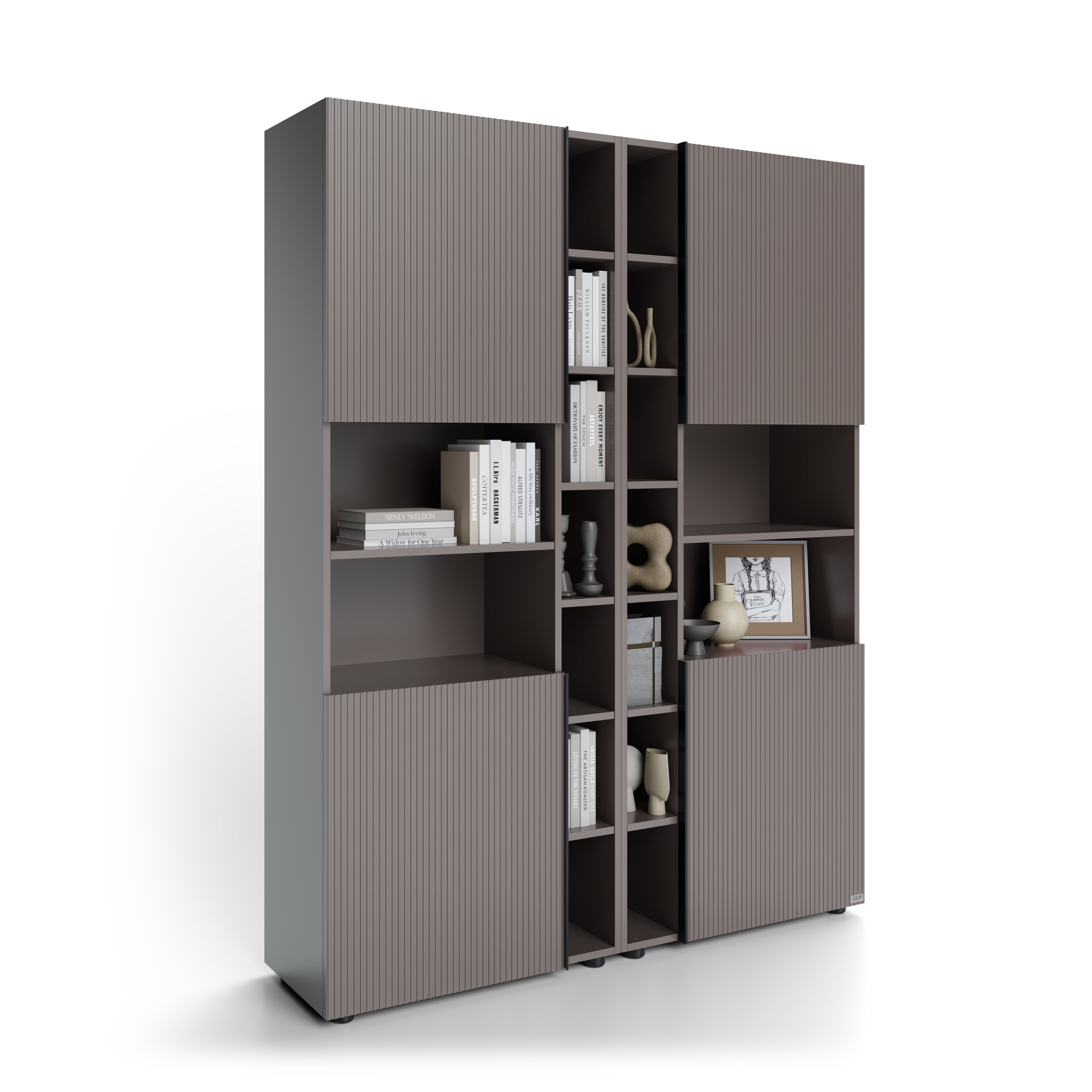 Modulares Bücherregal Romina mit gerillten Türen (153,6 x 200 cm), Kobaltgrau