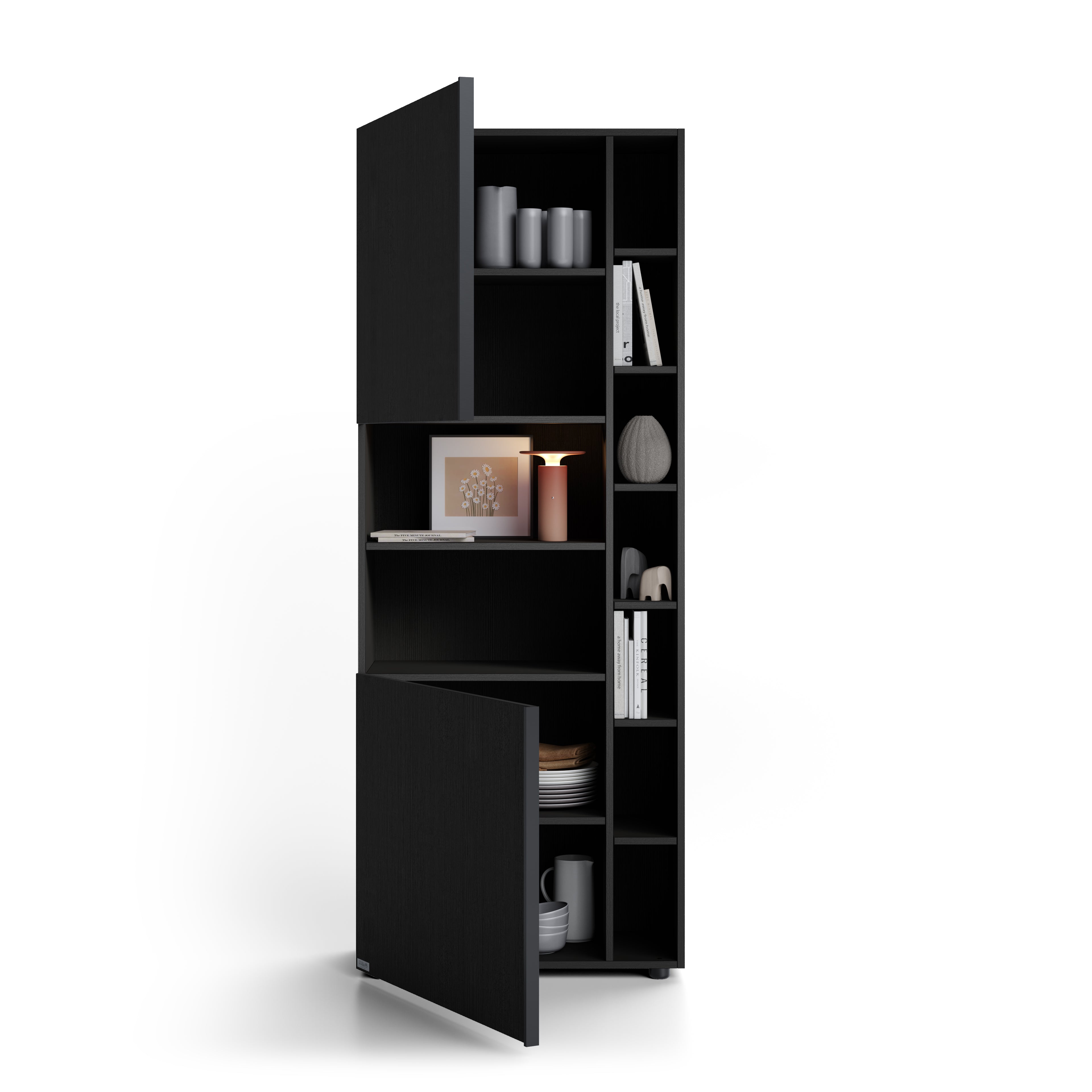 Modulares Bücherregal Romina (76,8 x 200 cm), Esche Schwarz