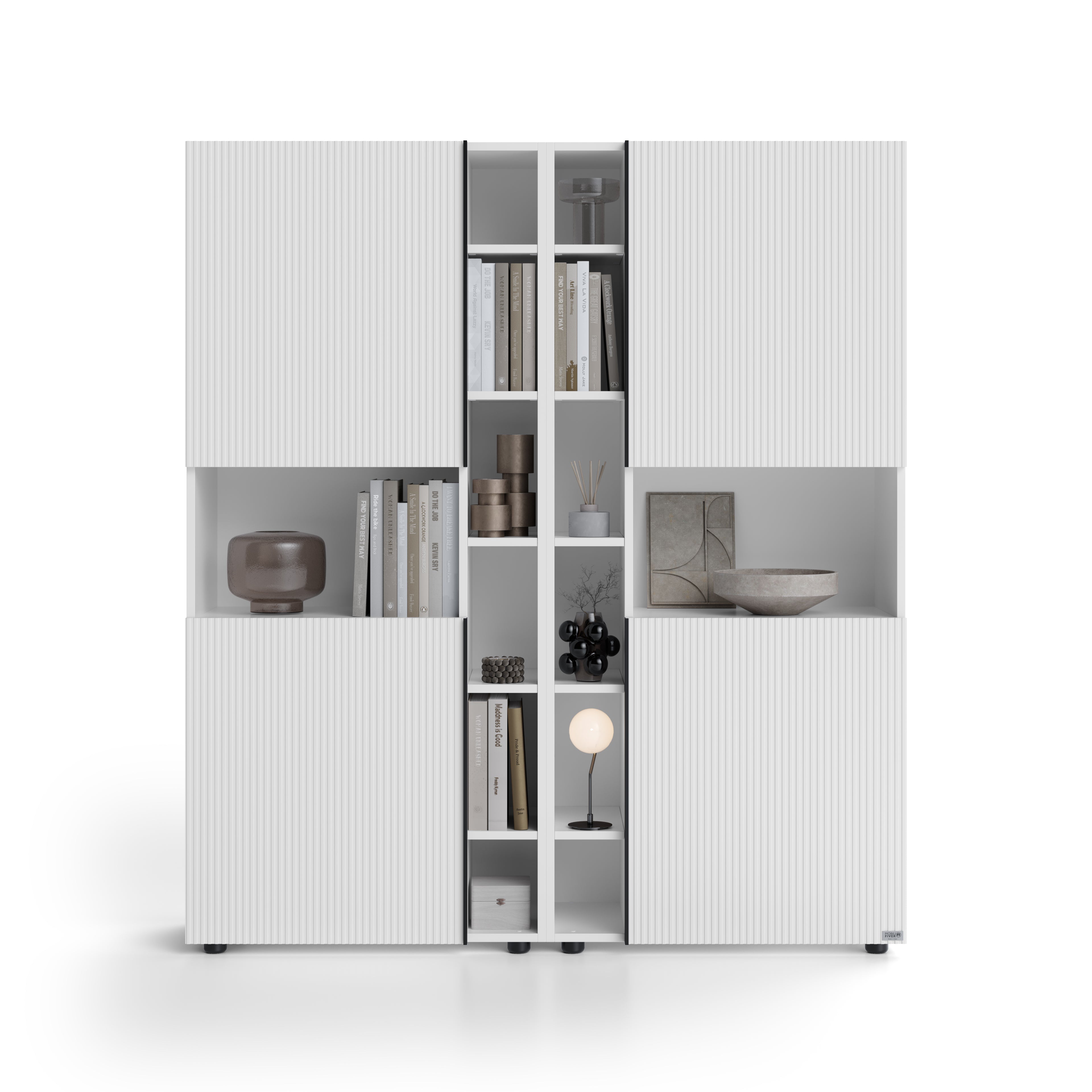 Modulares Bücherregal Romina mit gerillten Türen (153,6 x 173,6 cm), Weiß Matt