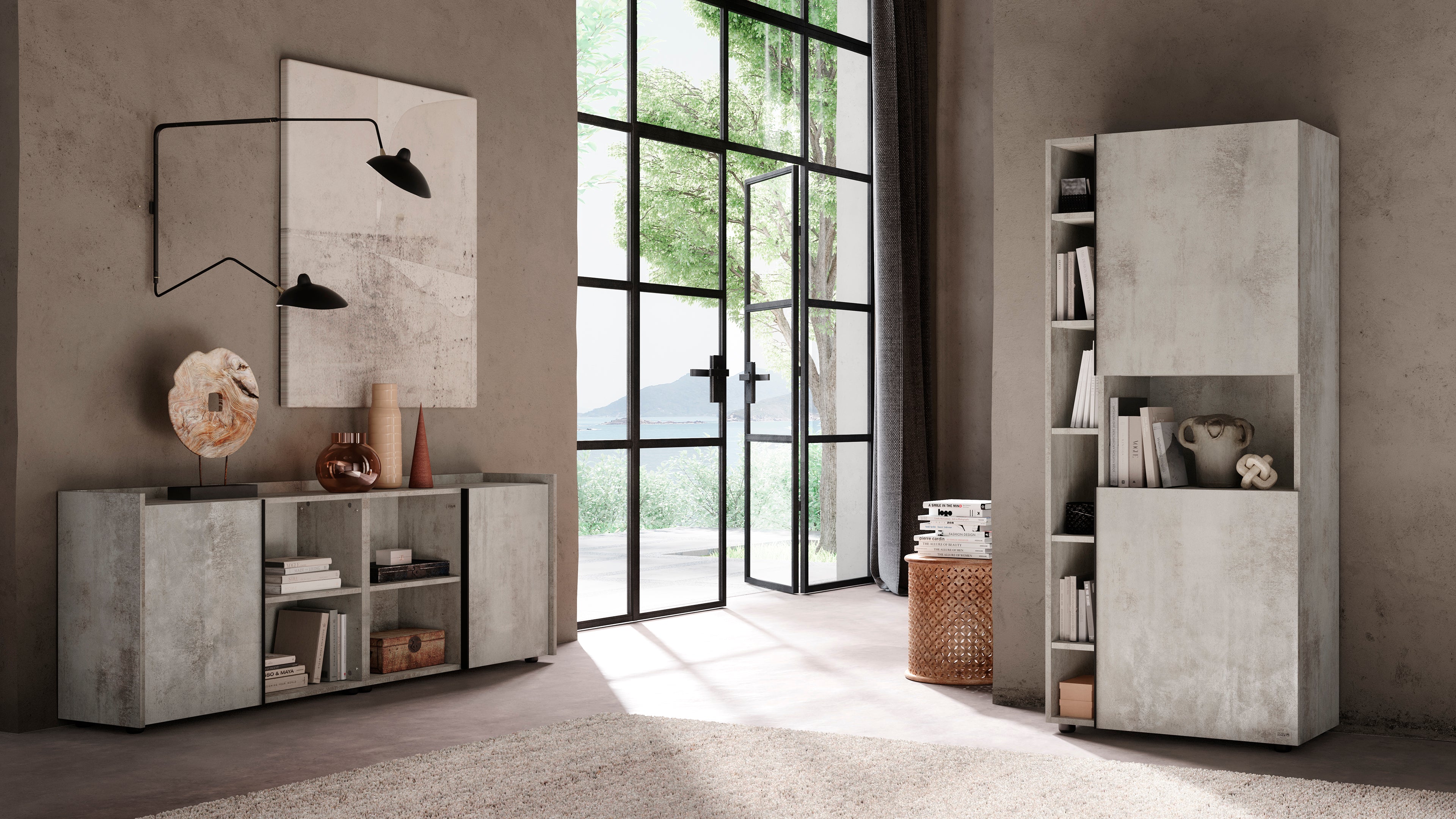 Modulares Bücherregal Romina (153,6 x 173,6 cm), Grauer Beton - Set image 1