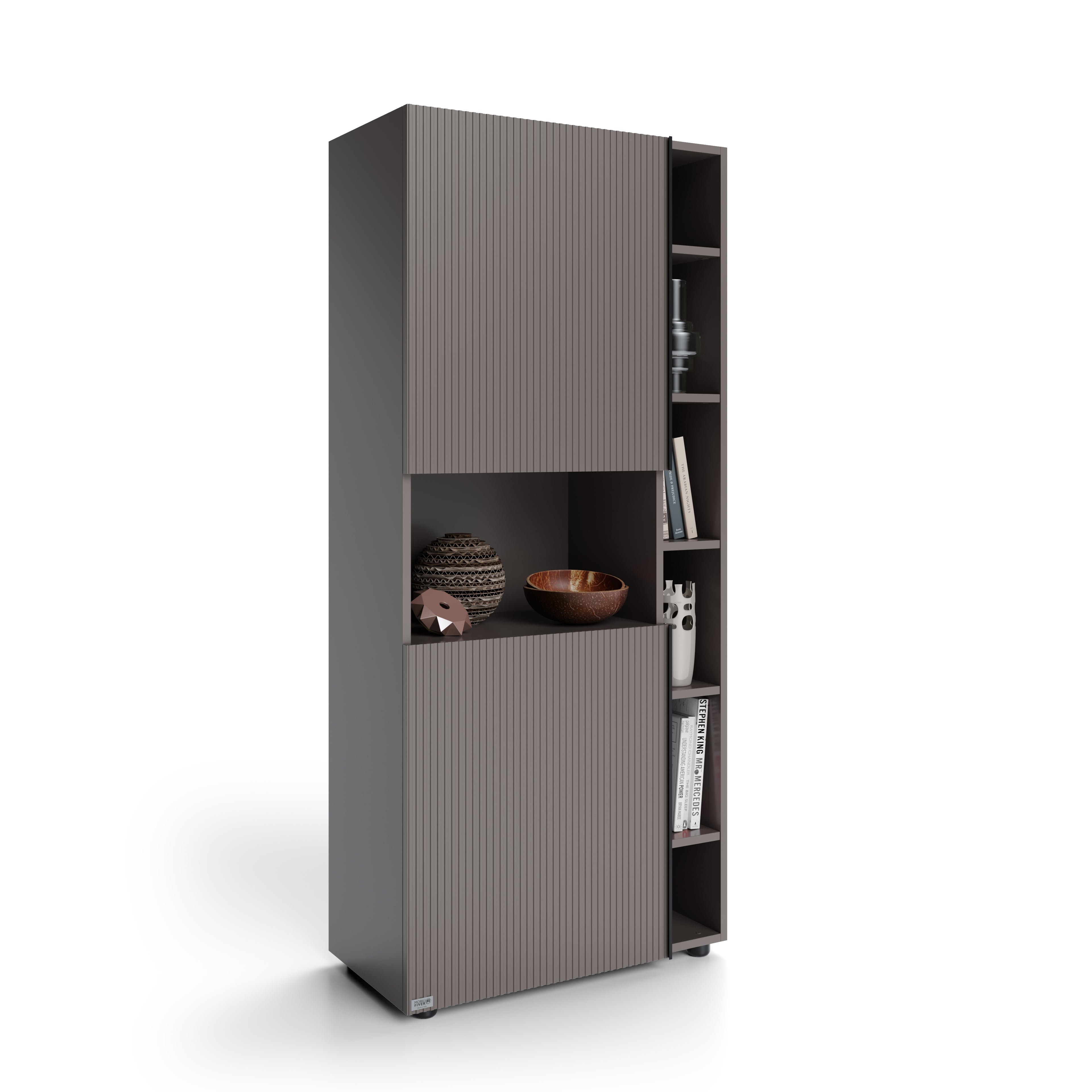 Libreria Componibile con anta in Cannettato Romina (76,8 x 173,6 cm), Grigio Cobalto