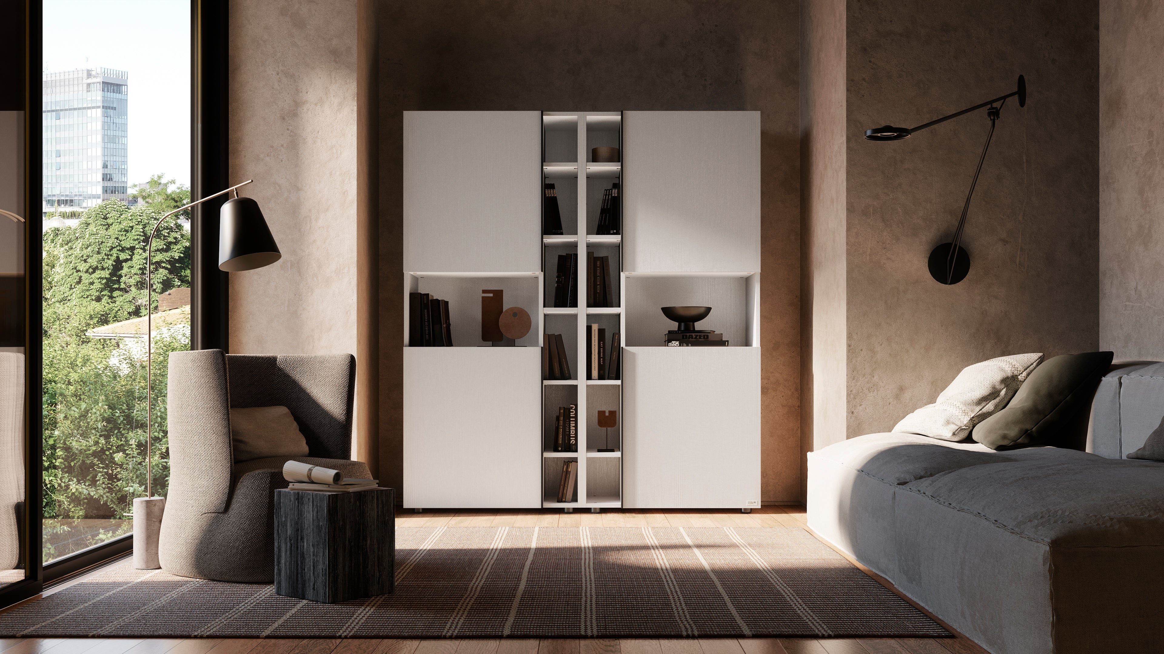 Modulares Bücherregal Romina (153,6 x 173,6 cm), Esche Weiß - Set image 2