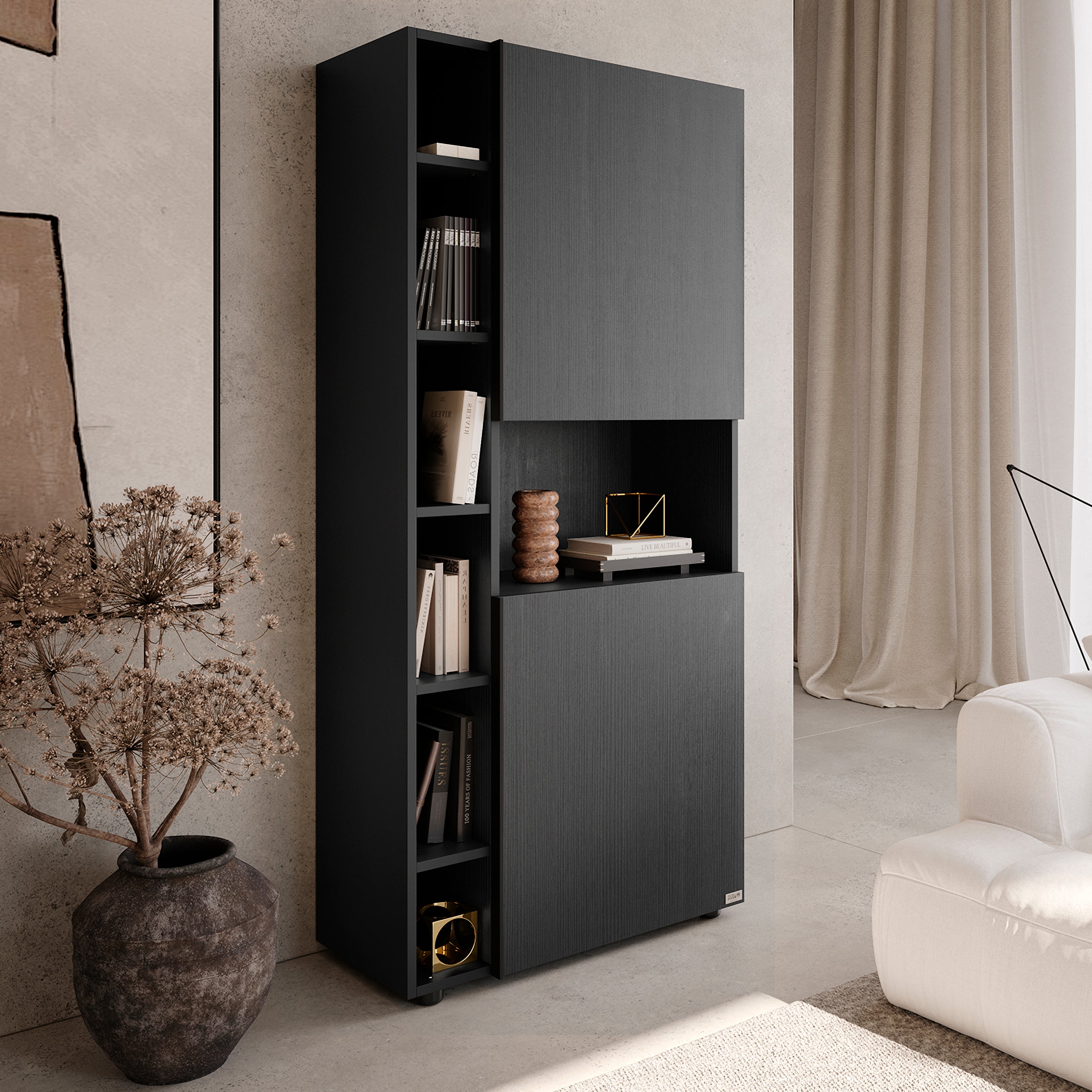 Libreria Componibile Romina (76,8 x 173,6 cm), Nero Frassino - Immagine dettaglio 5