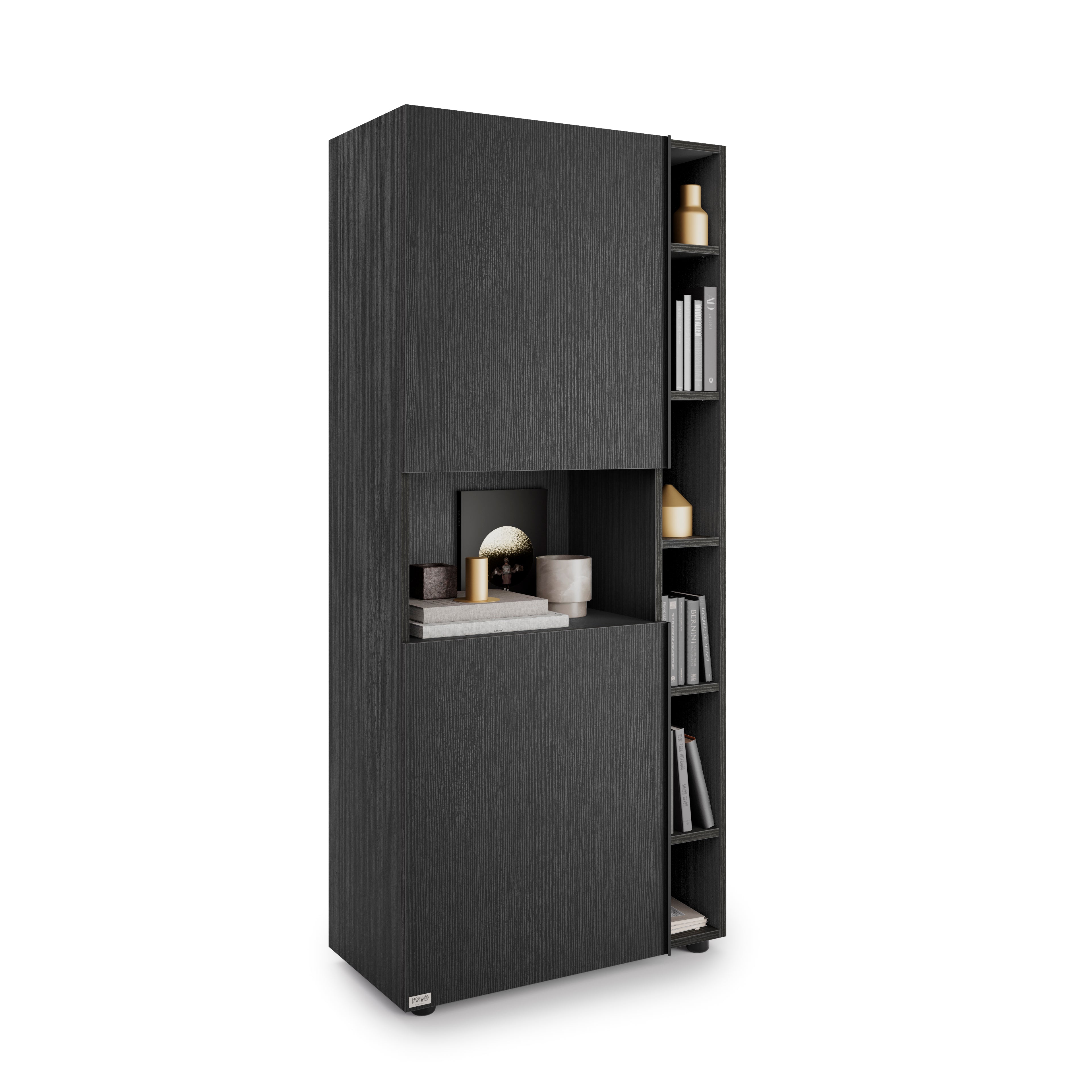 Modulares Bücherregal Romina (76,8 x 173,6 cm), Esche Schwarz