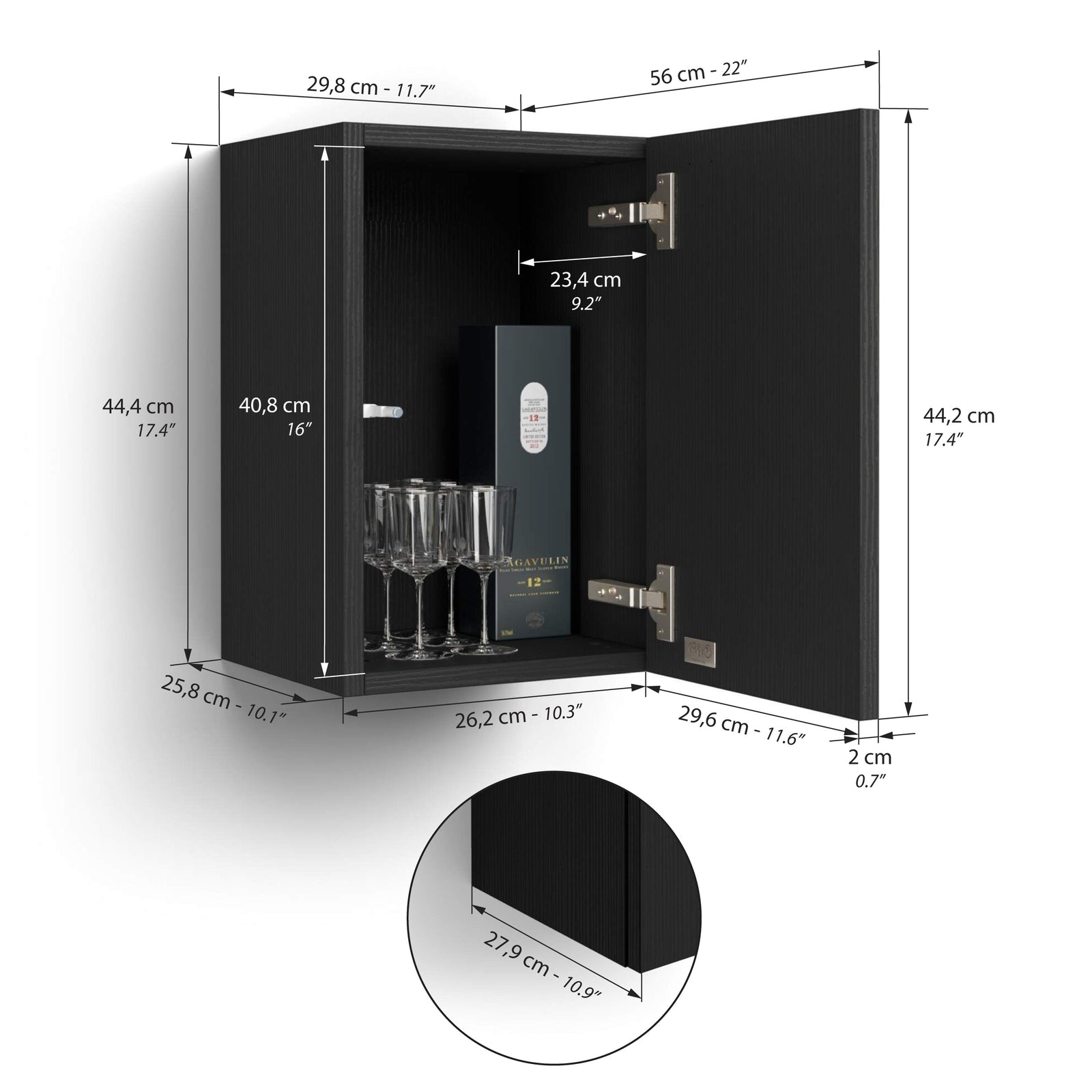 Iacopo cube wall unit with door, Ashwood Black - Immagine tecnica 1
