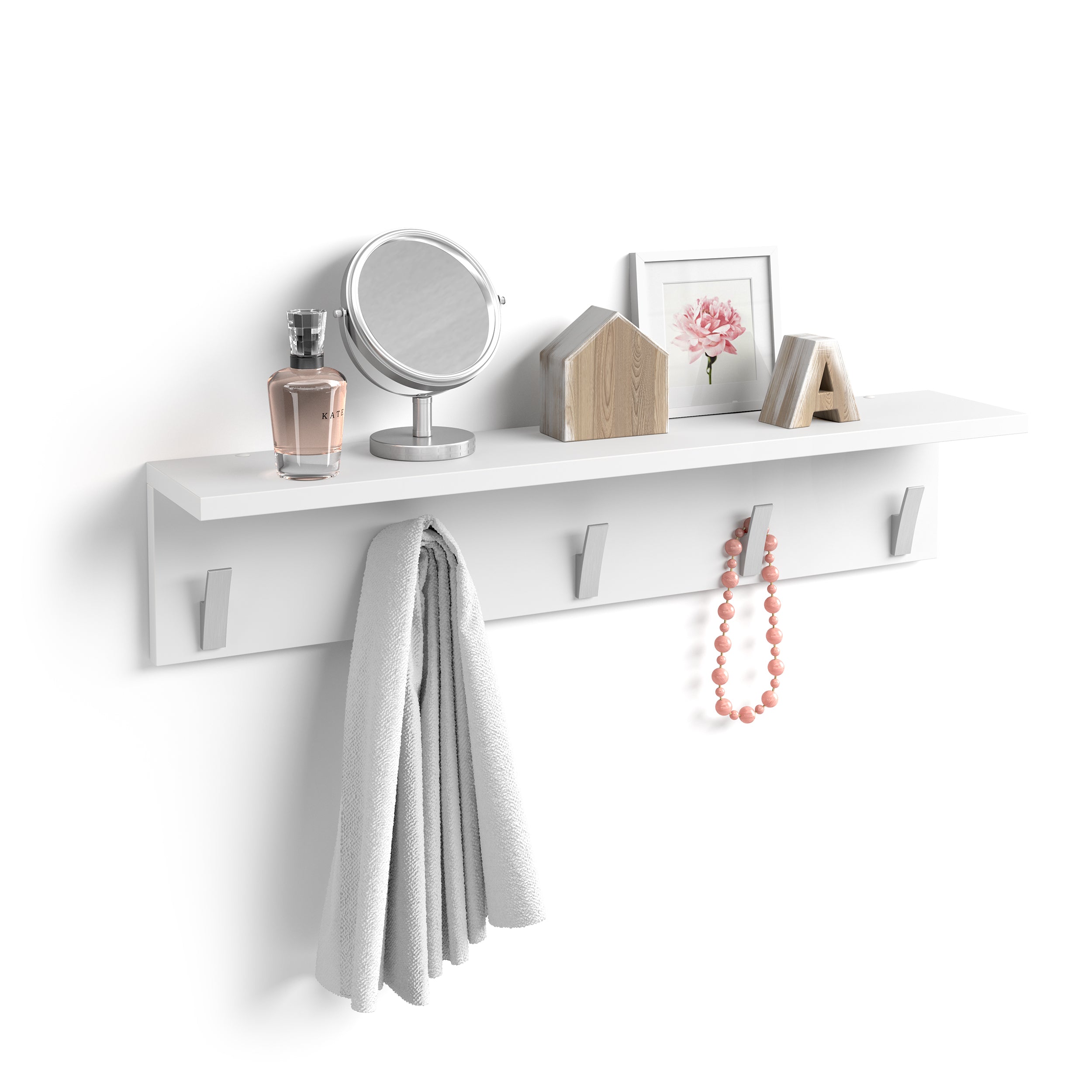 Perchero de pared Rachele, 80 cm, color Blanco mate