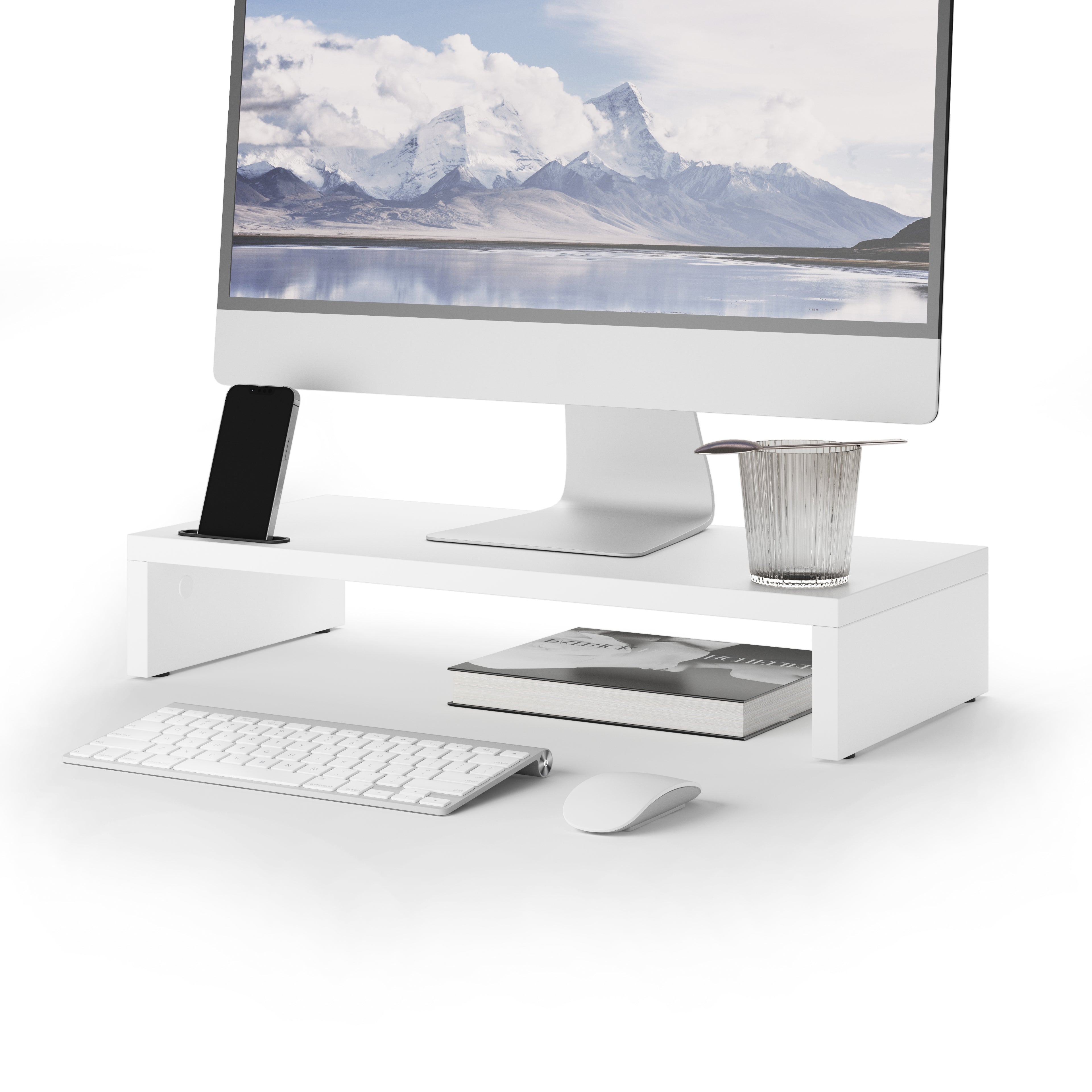 Soporte para monitor Riki de escritorio, altura 10 cm, color Blanco Mate