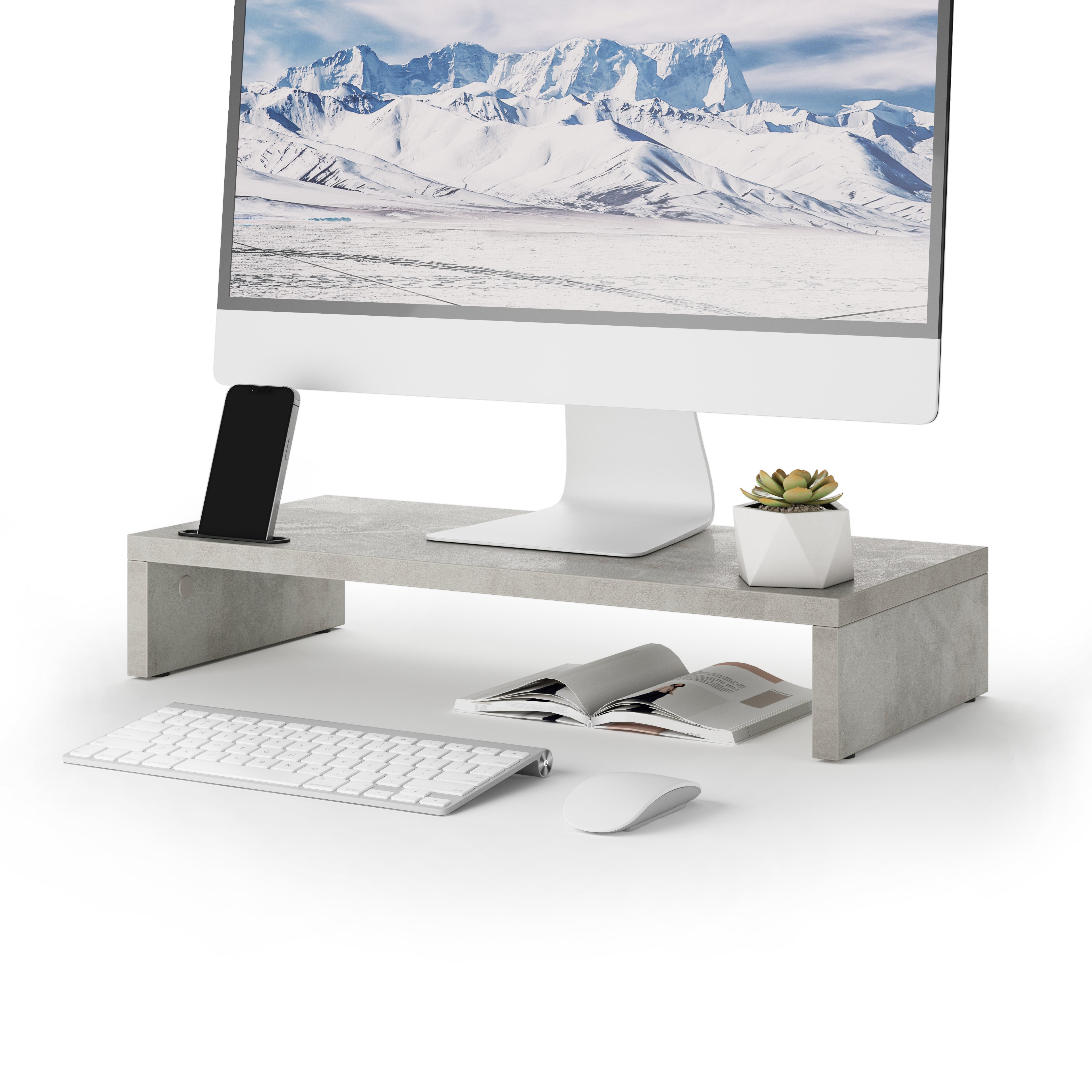 Support pour l'écran "Riki". Hauteur 10 cm, couleur Gris Béton