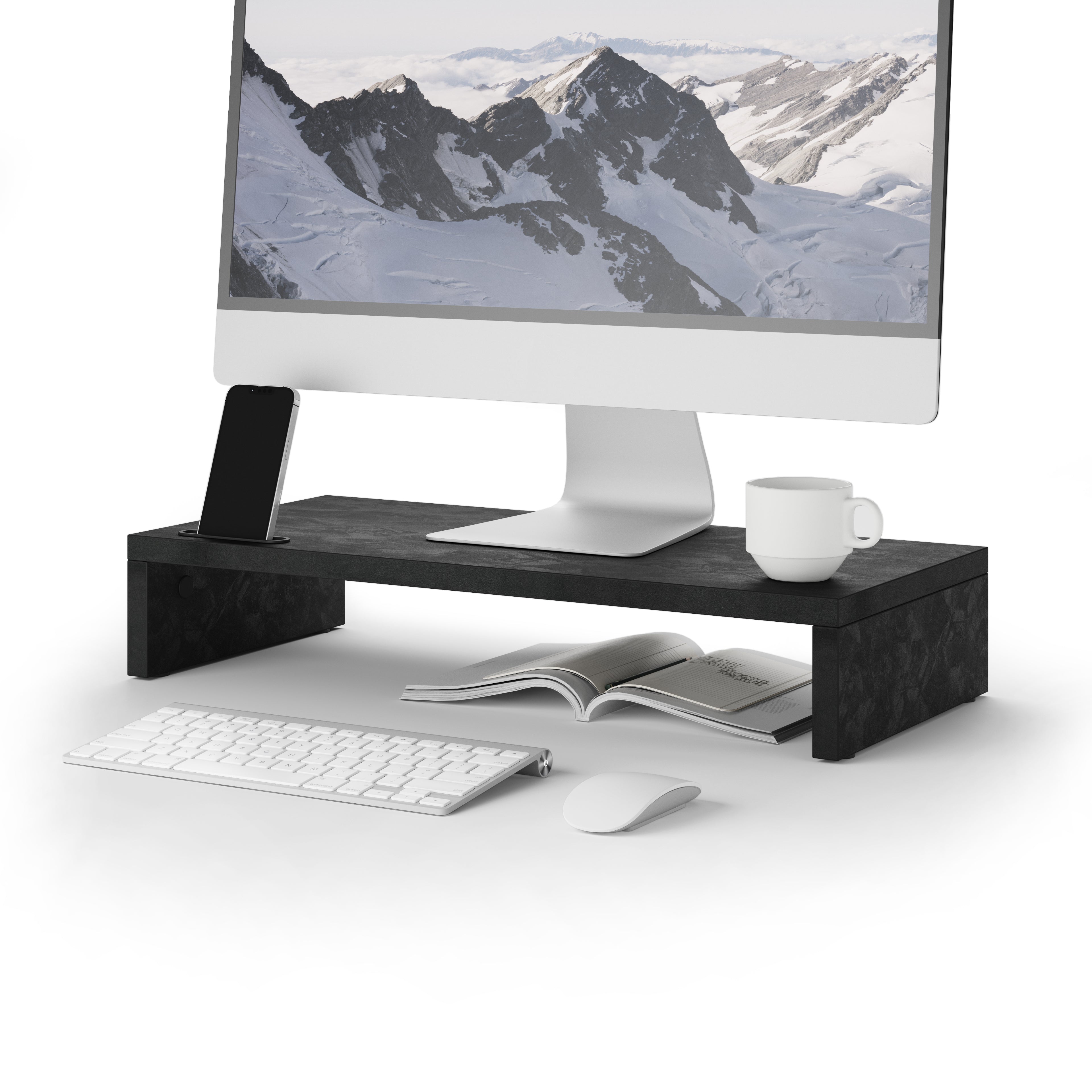 Riki Monitorständer für Schreibtisch, Höhe 10 cm, schwarzer Beton