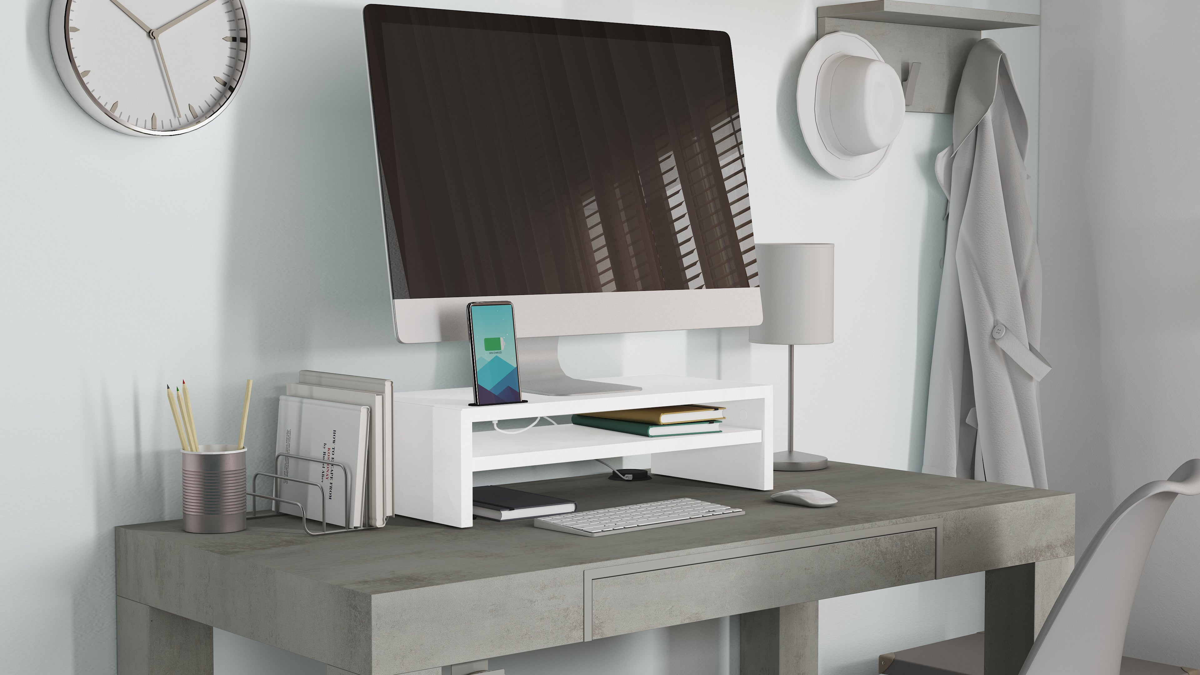 Monitor stand Riki for desk, h.6.1 in, Opaque White - Set image 1