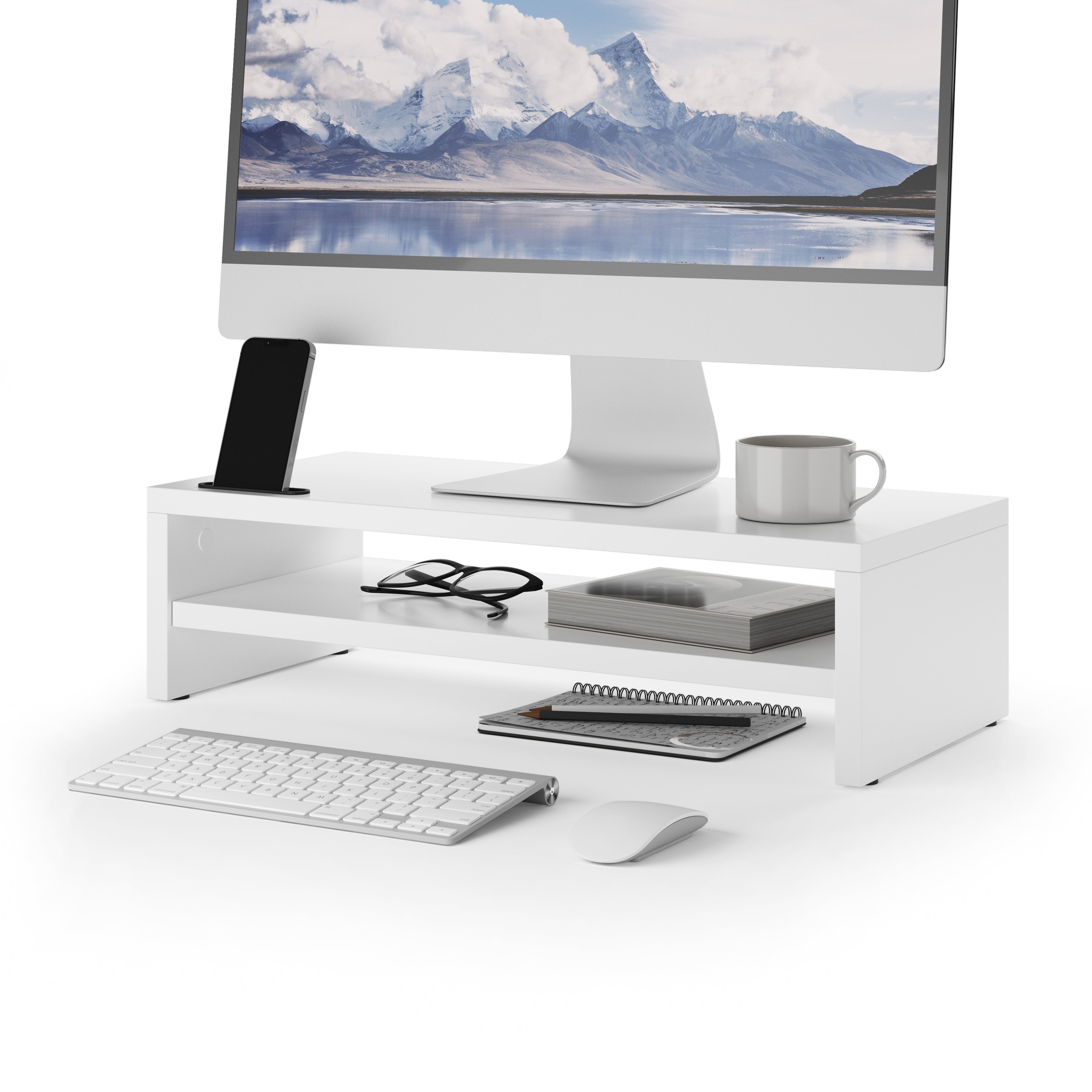 Monitor stand Riki for desk, h.6.1 in, Opaque White - Main image