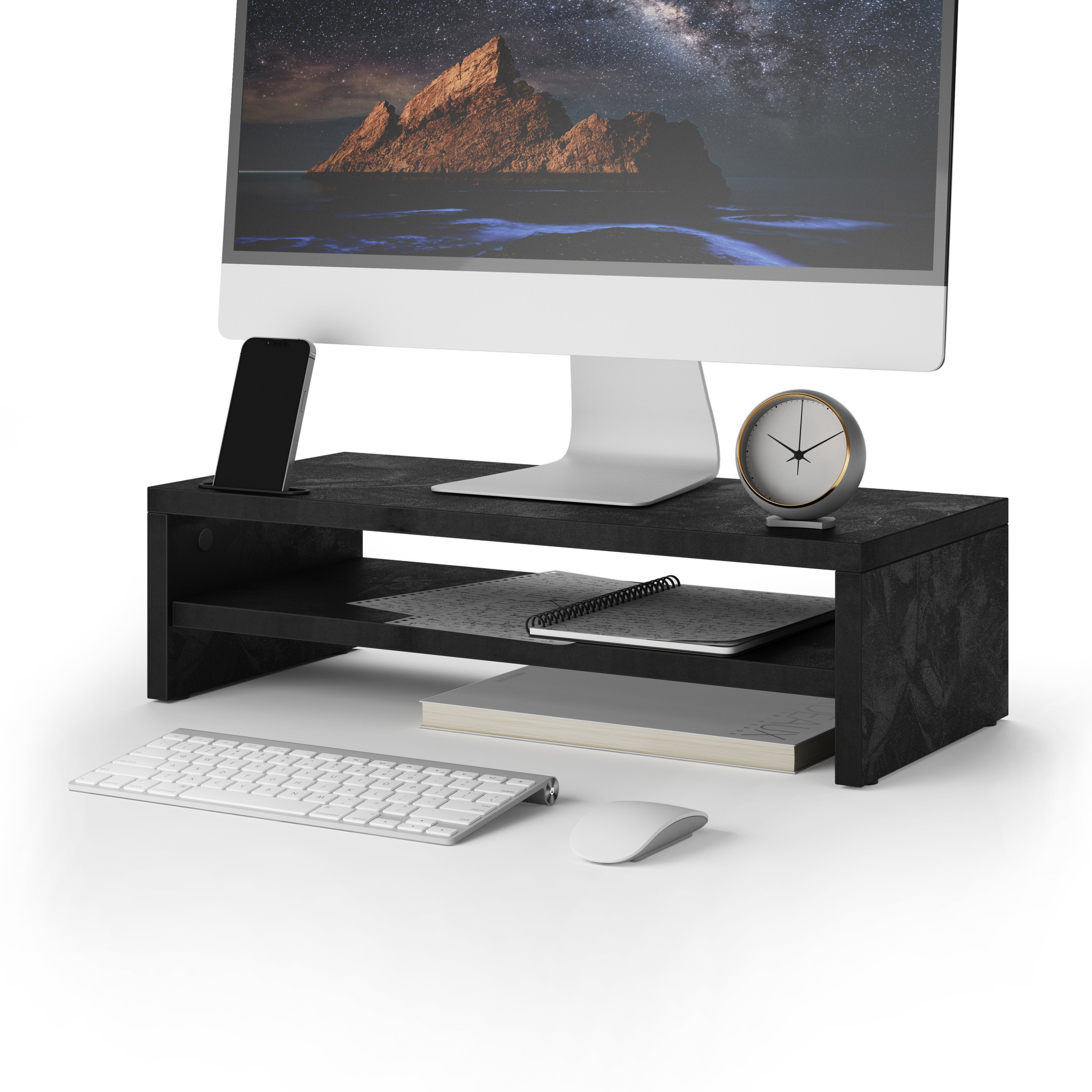 Suporte para monitor Riki de escritorio, h.15 cm, cor Cimento Preto - Main image