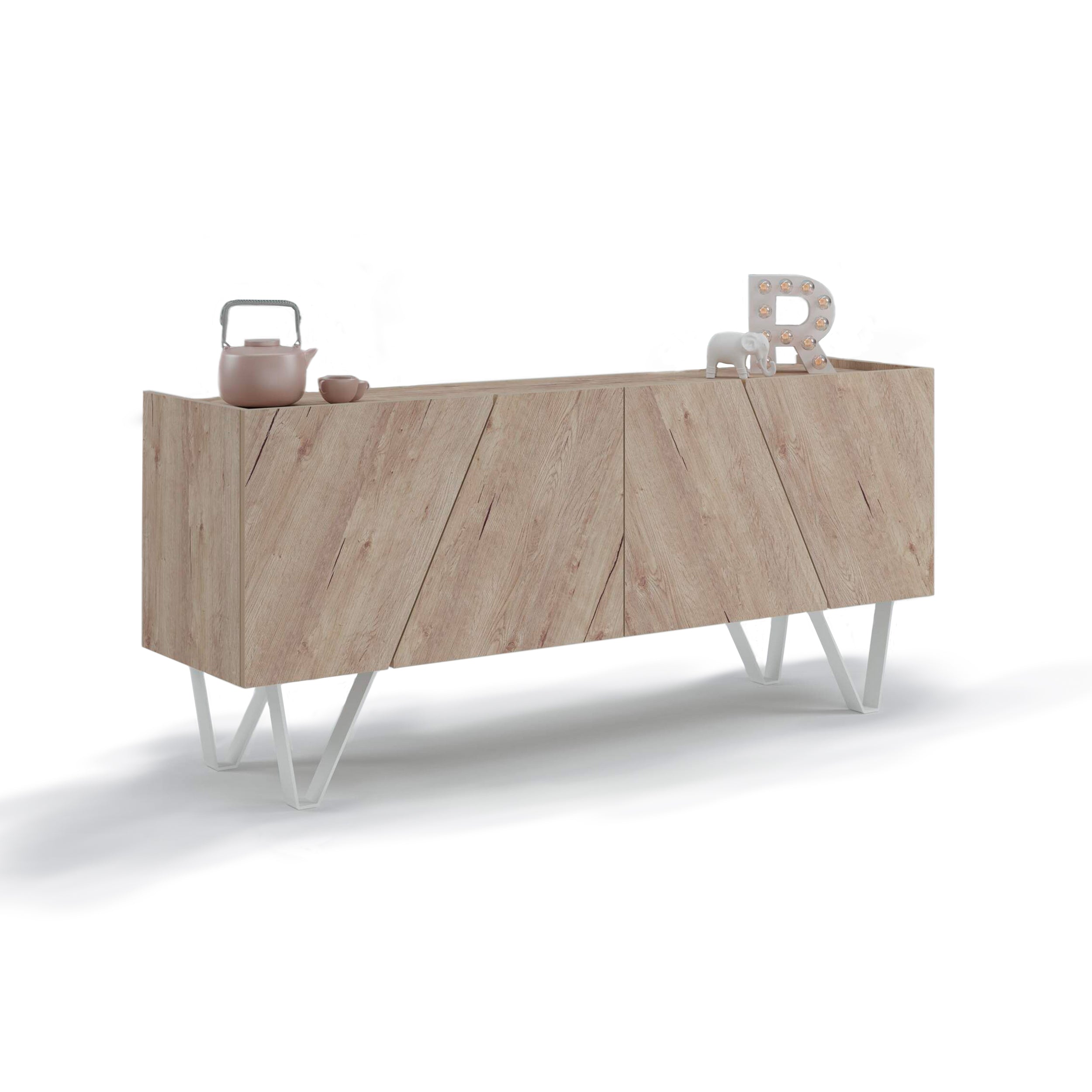 Emma Buffet-Sideboard 4 Türen, mit weißen Beinen, Eiche - Detail image 2