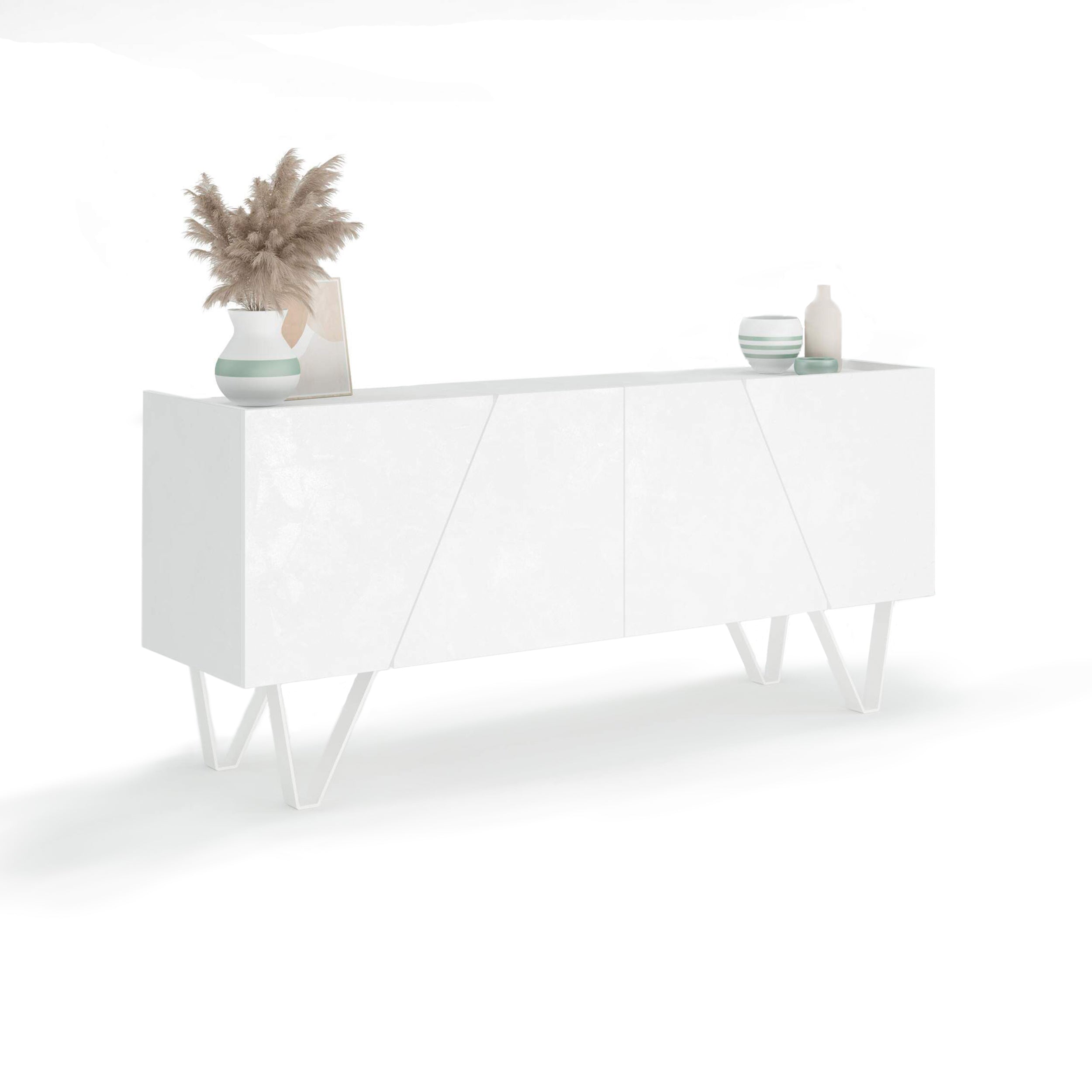 Emma 4-türiges Sideboard mit weißen Beinen, weißer Beton - Detail image 2