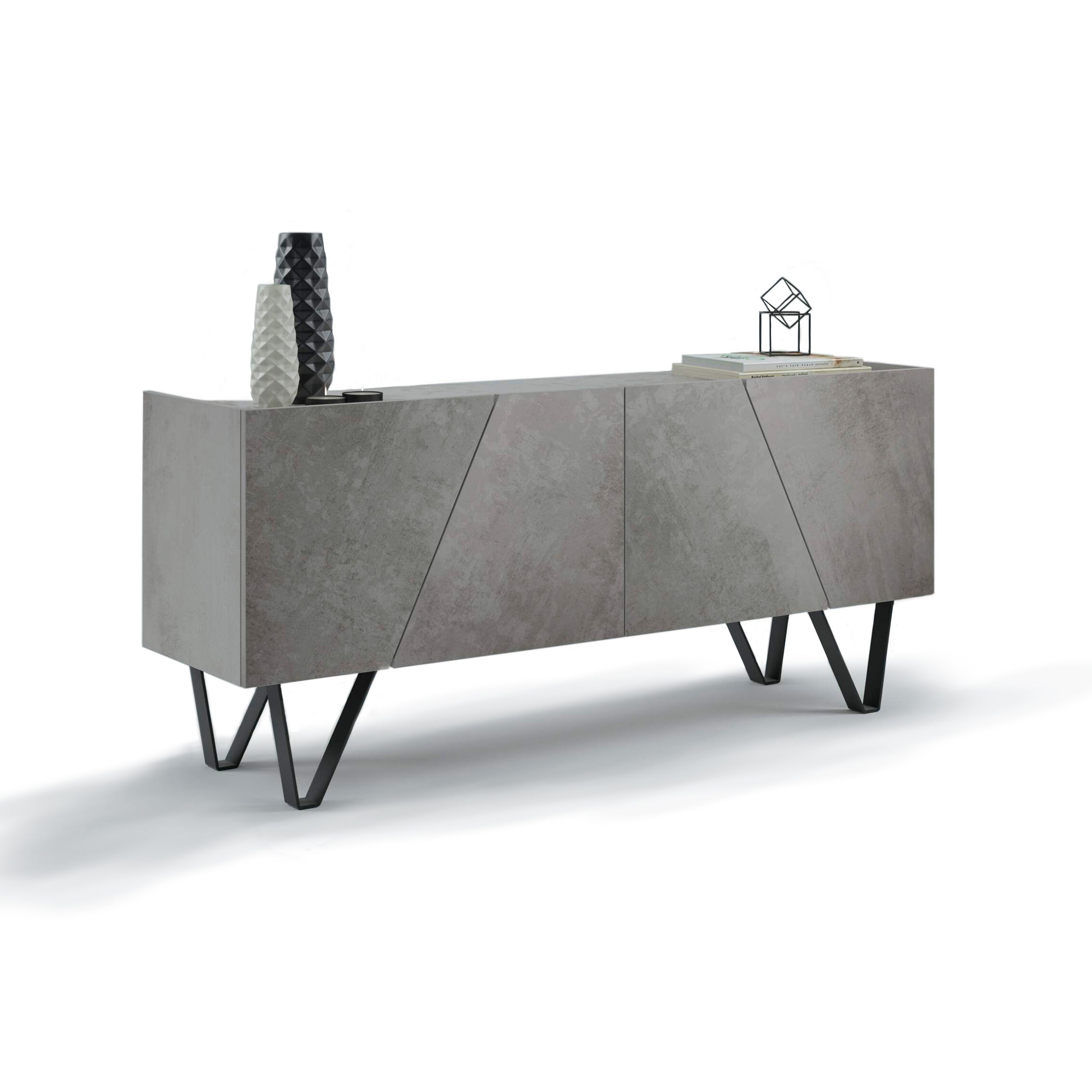 Madia-Buffet 4 ante Emma con gambe nere, Grigio Cemento - Immagine dettaglio 2