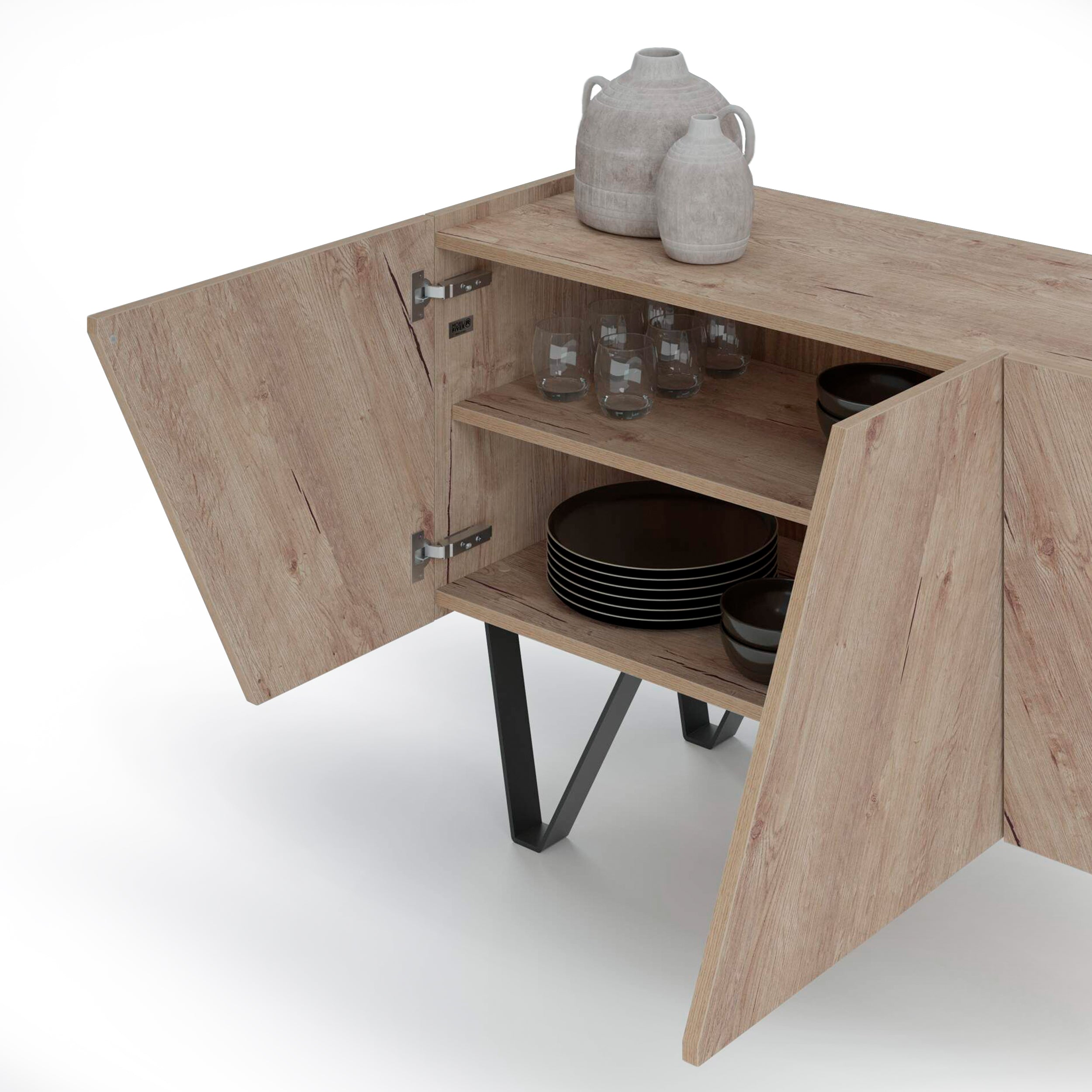 Madia-Buffet 4 ante Emma con gambe nere, Quercia - Immagine dettaglio 1