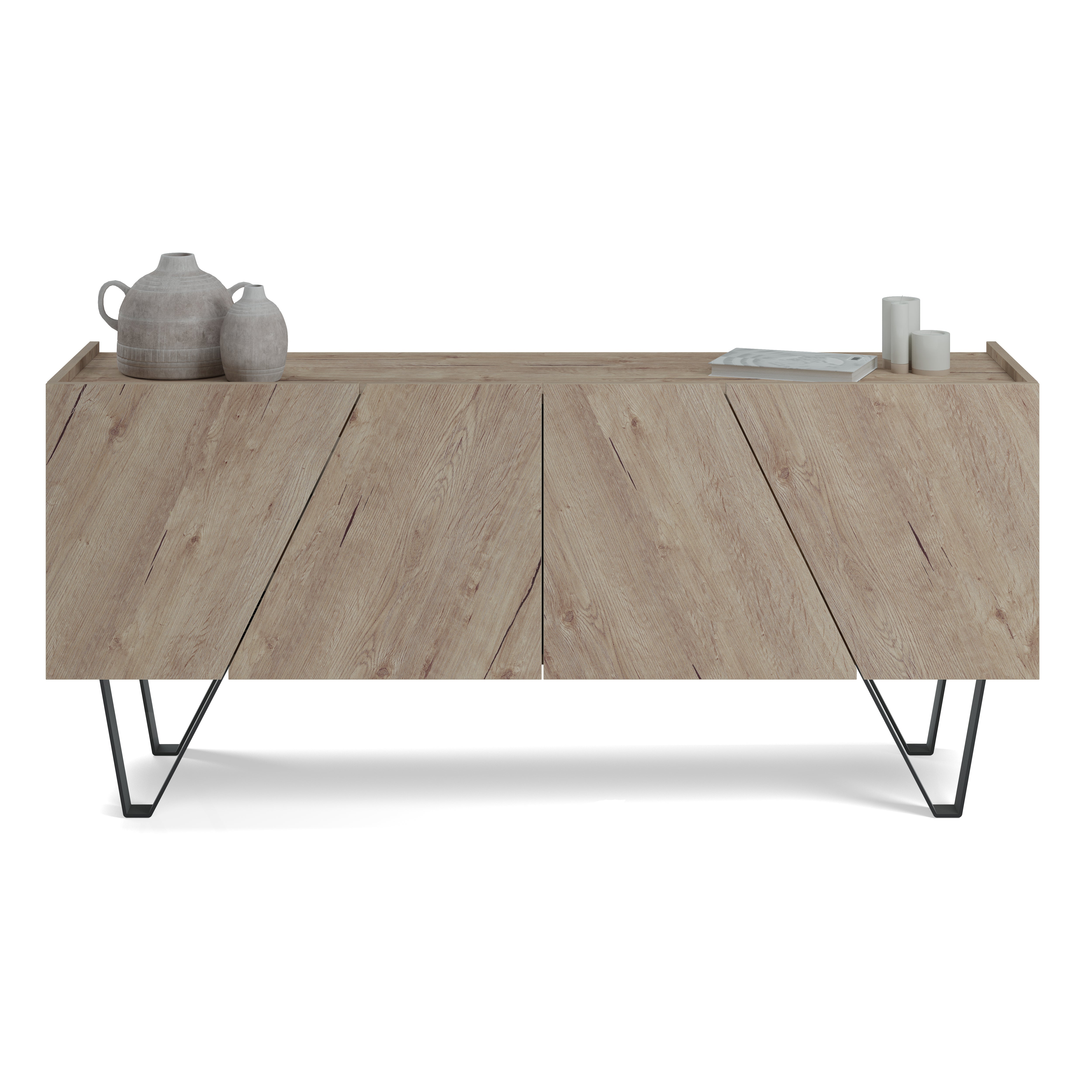 Emma 4-türiges Sideboard mit schwarzen Beinen, Eiche