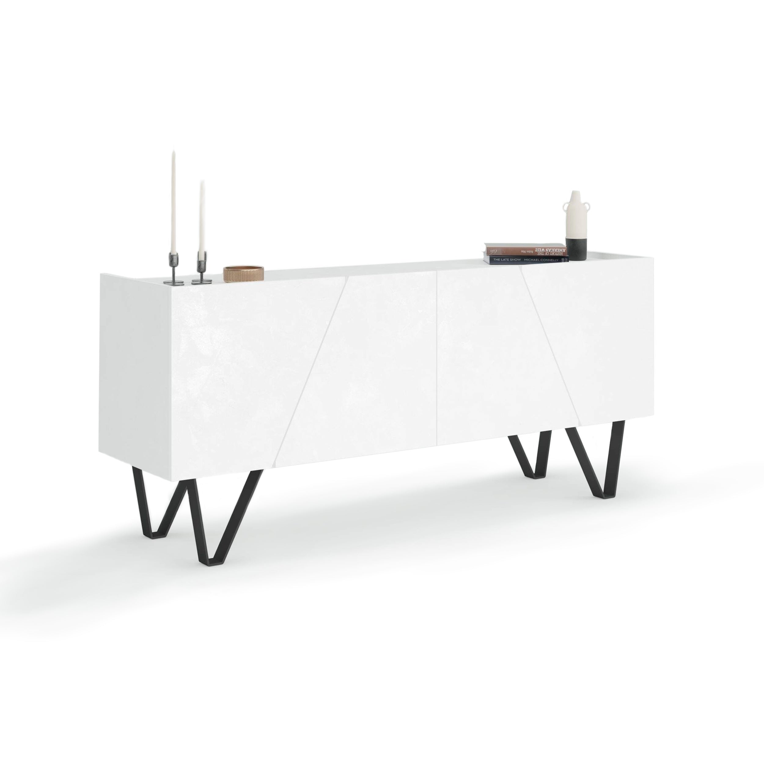 Madia-Buffet 4 ante Emma con gambe nere, Cemento Bianco - Immagine dettaglio 2