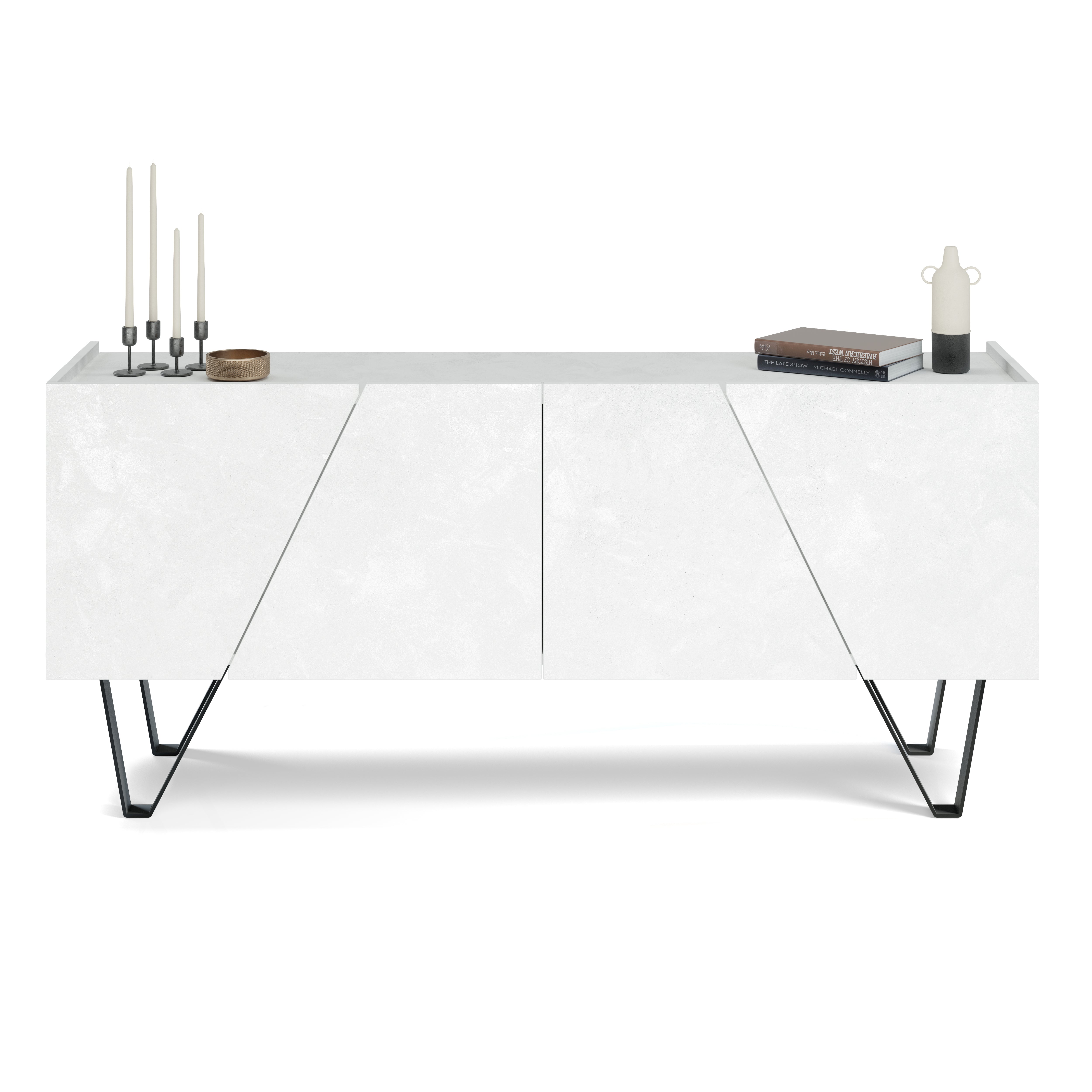 Madia-Buffet 4 ante Emma con gambe nere, Cemento Bianco