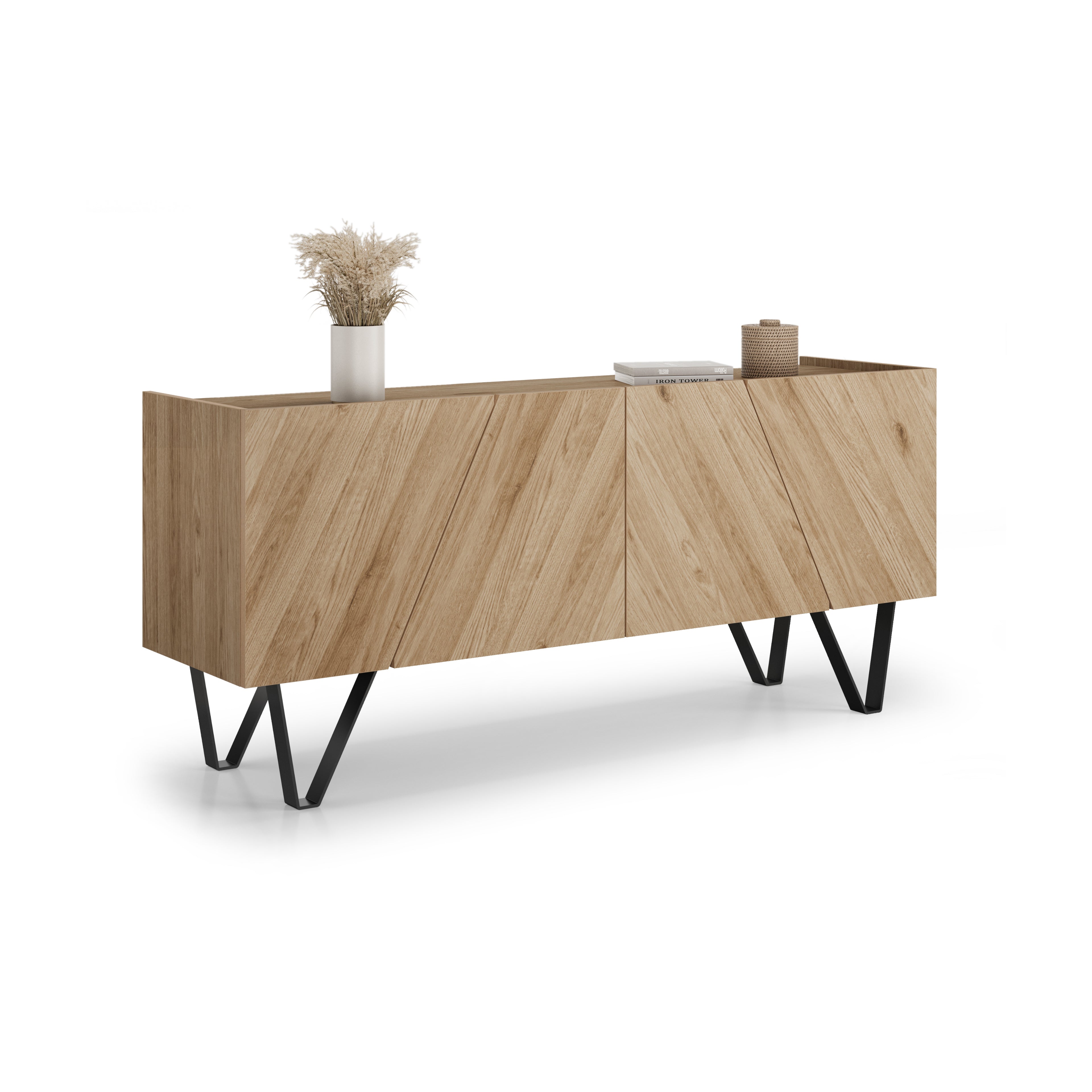 Madia-Buffet 4 ante Emma con gambe nere, Rovere Naturale - Immagine dettaglio 1