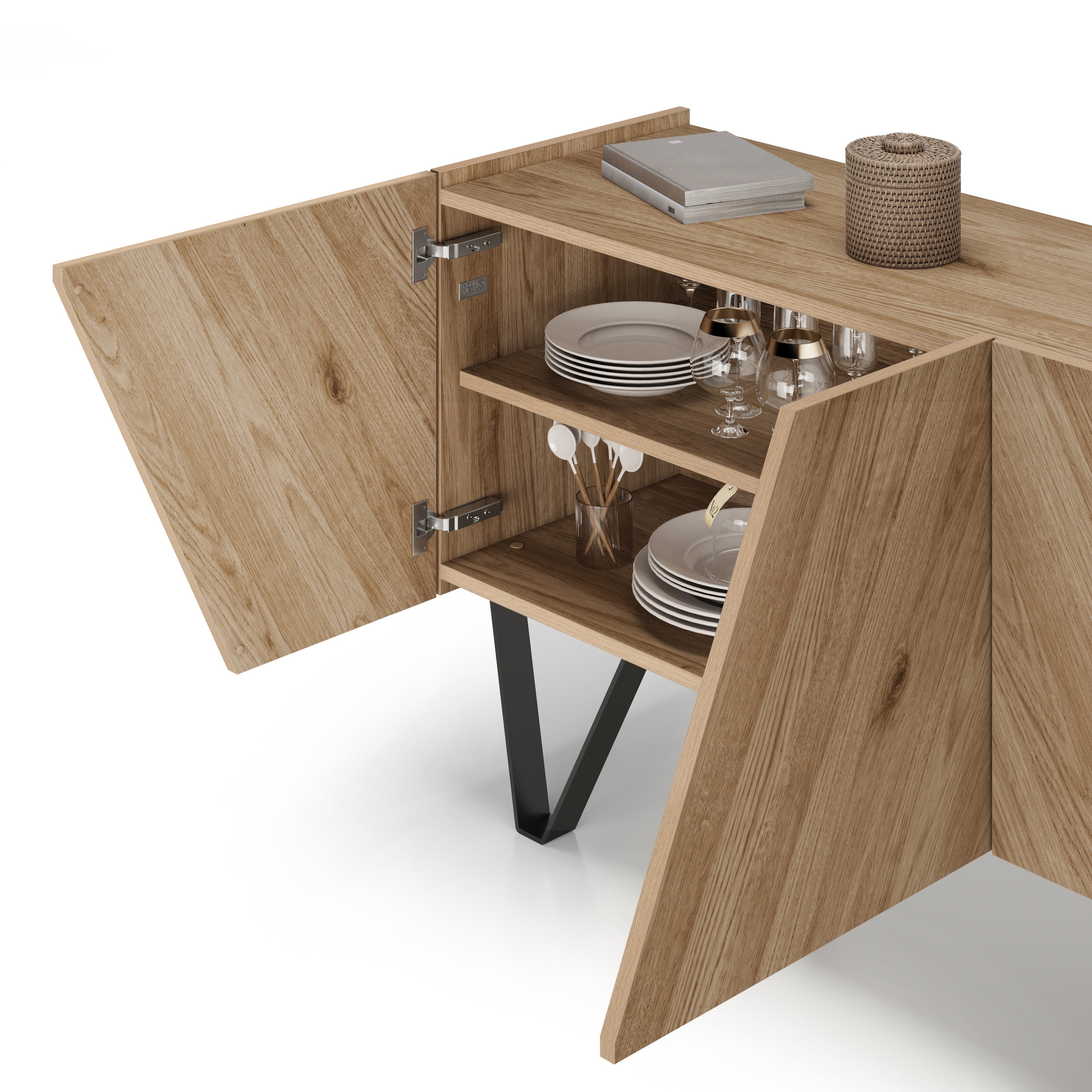 Madia-Buffet 4 ante Emma con gambe nere, Rovere Naturale - Immagine dettaglio 2