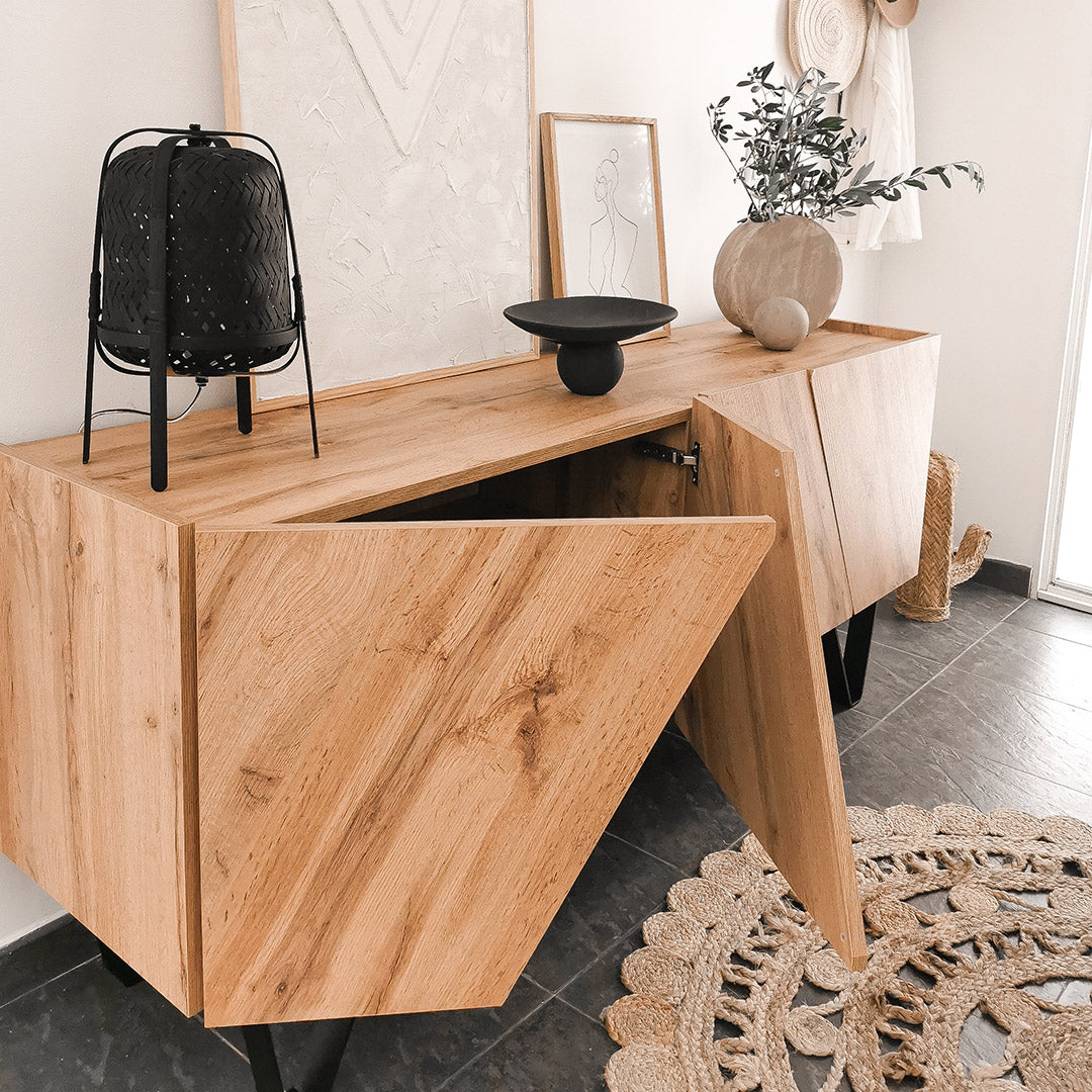 Madia-Buffet 4 ante Emma con gambe nere, Rovere Rustico - Immagine ambientata 4