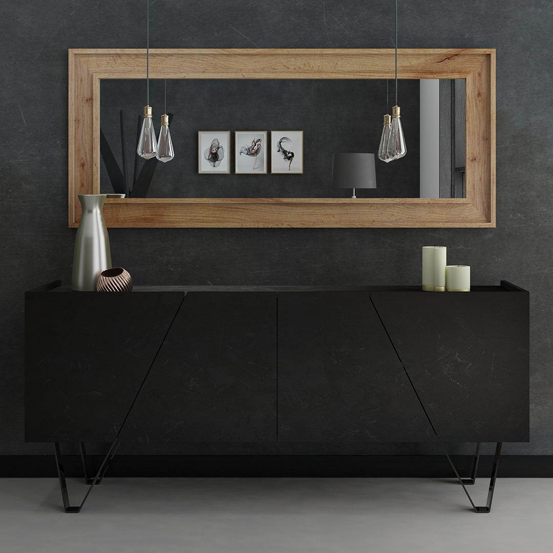 Madia-Buffet 4 ante Emma con gambe nere, Nero Cemento - Immagine ambientata 5
