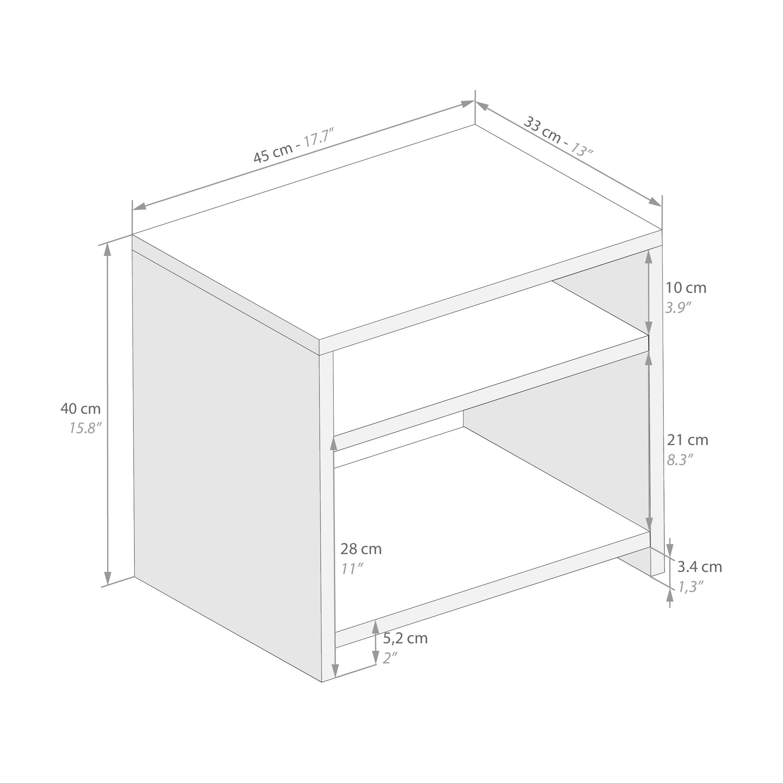 Martino Bedside Table, Rustic Oak - Immagine tecnica 1