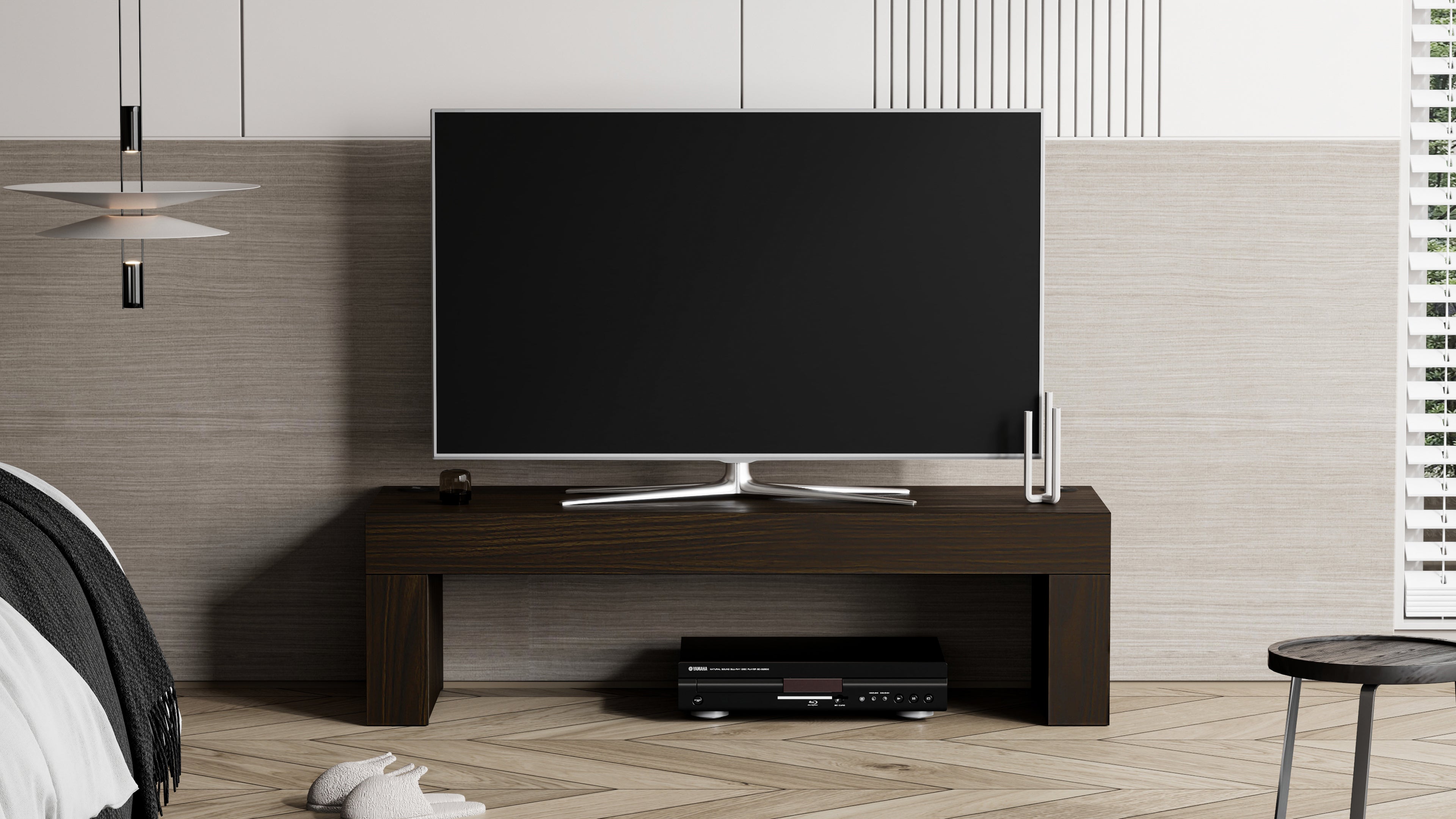 Evolution TV Stand 120x40 with Wireless Charger, Dark Walnut - Set image 1