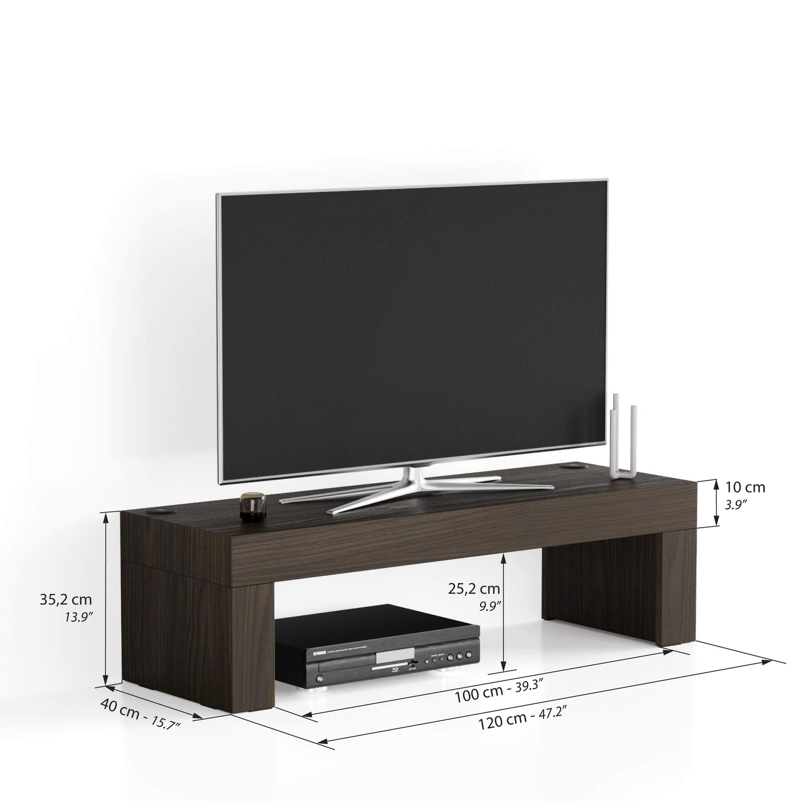Mueble de TV Evolution 120x40, nogal americano con cargador inalámbrico - Immagine tecnica 1