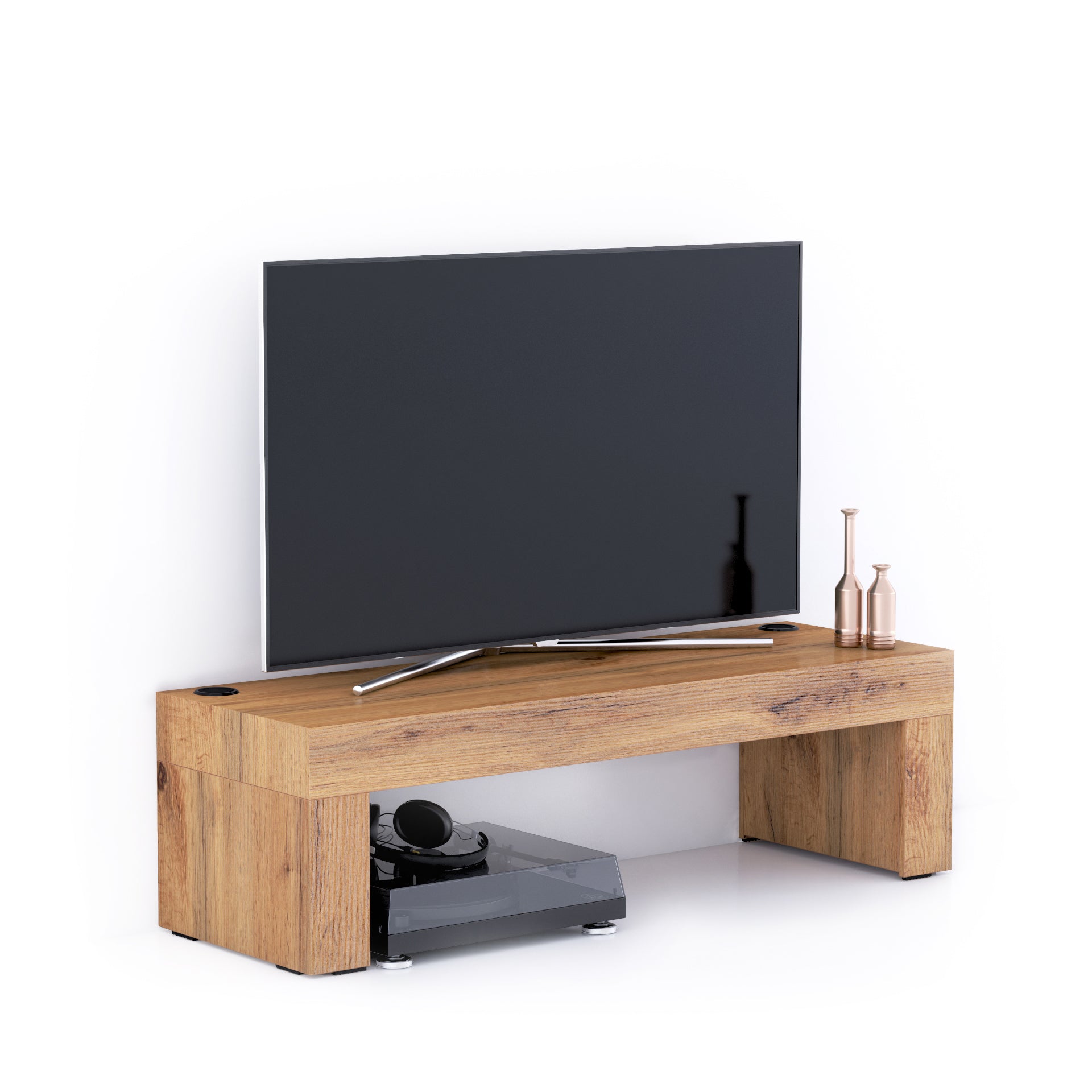 Meuble TV Evolution 120x40, Bois Rustique avec Chargeur Sans Fil