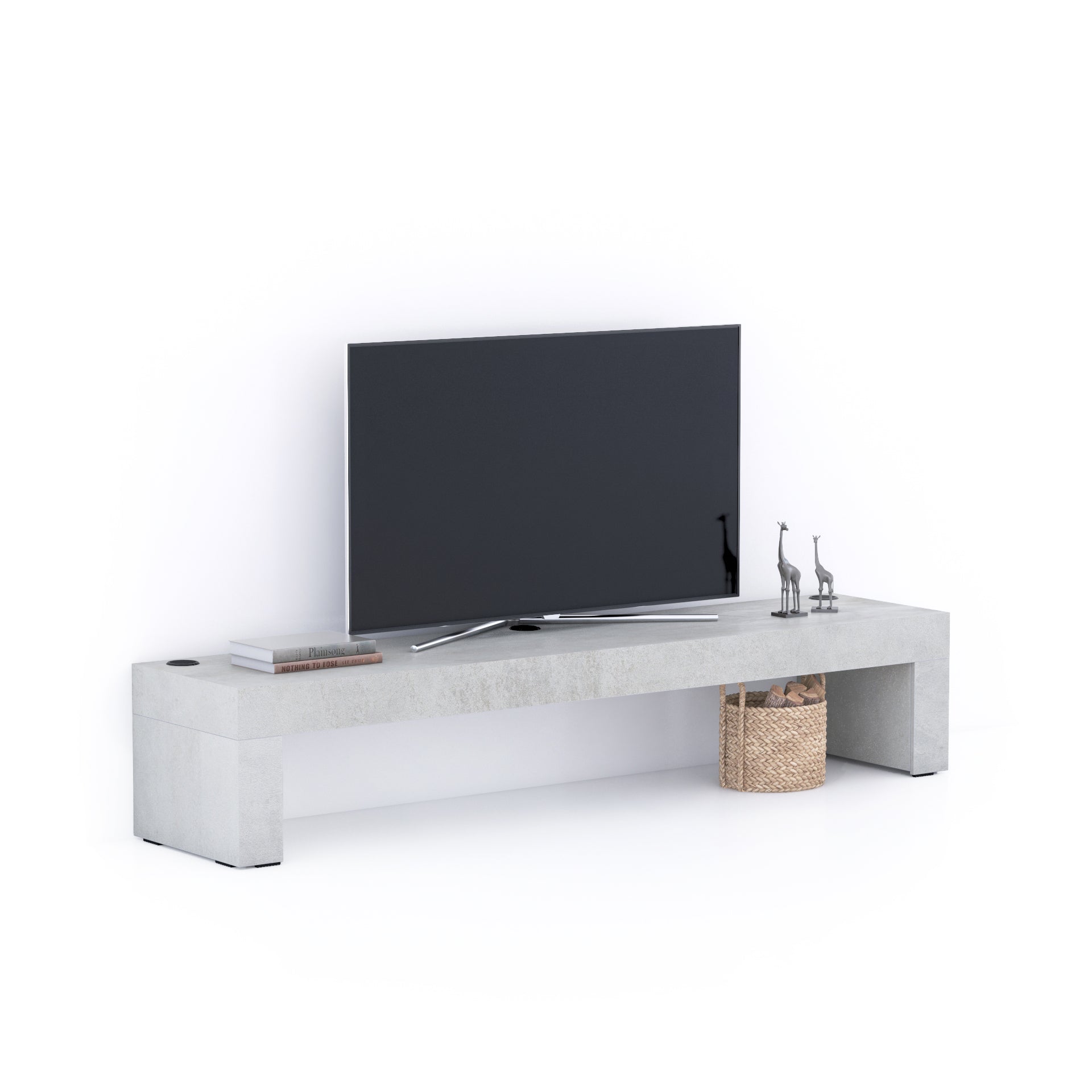 Evolution TV Stand 70.8x15.7 in, with Wireless Charger, Concrete Effect, Grey - Main image