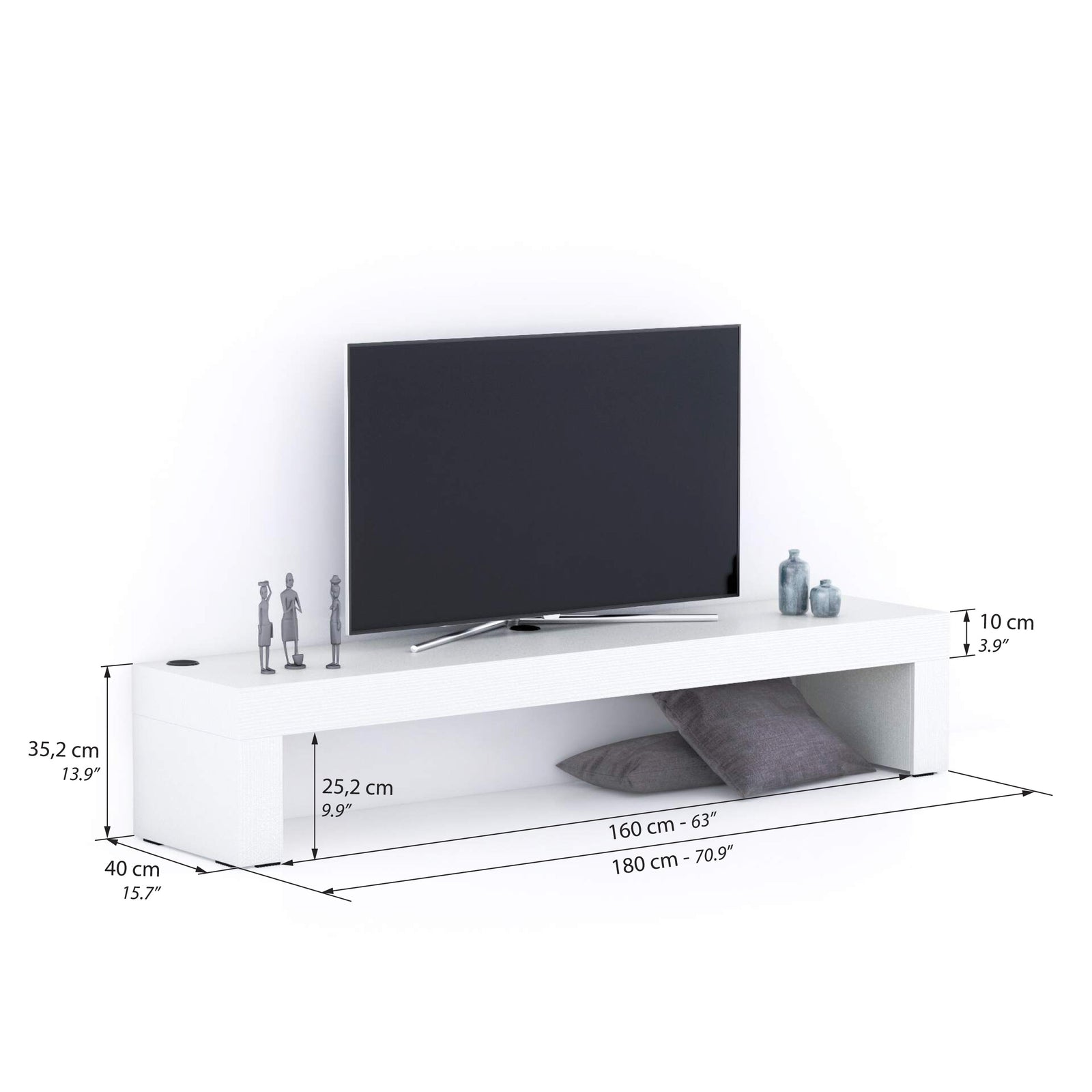 Evolution TV Stand 180x40 with Wireless Charger, Ashwood White - Immagine tecnica 1