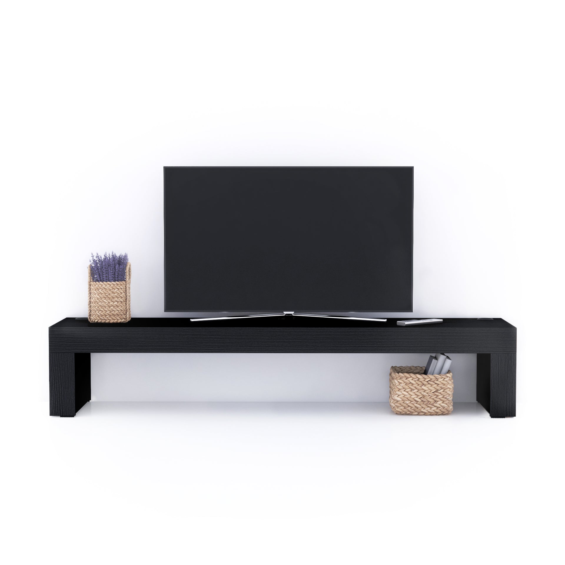 Meuble TV Evolution 180x40, Frêne Noir avec Chargeur Sans Fil