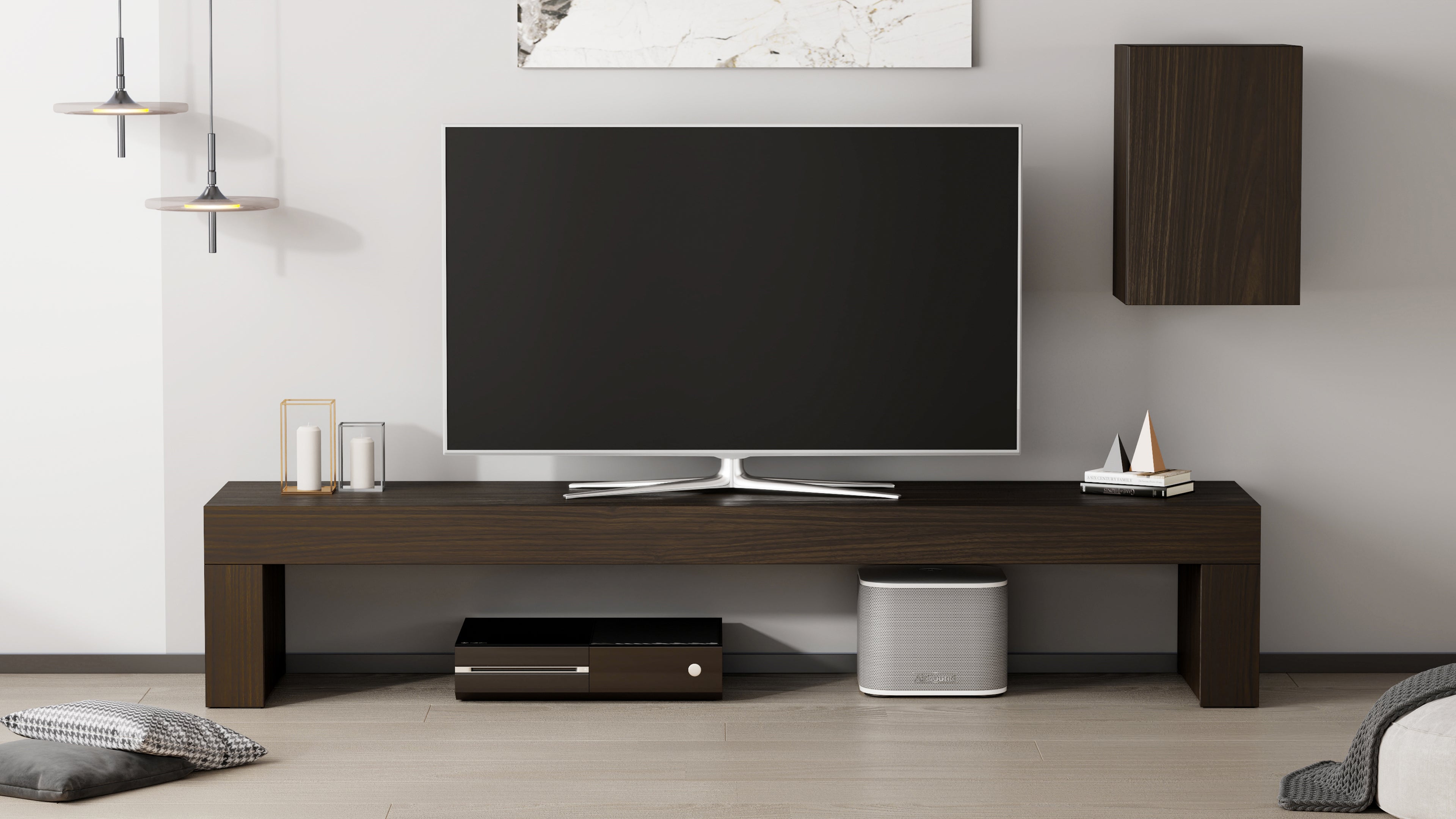 Porta Tv Evolution 180x40, Noce Scuro - Immagine ambientata 2