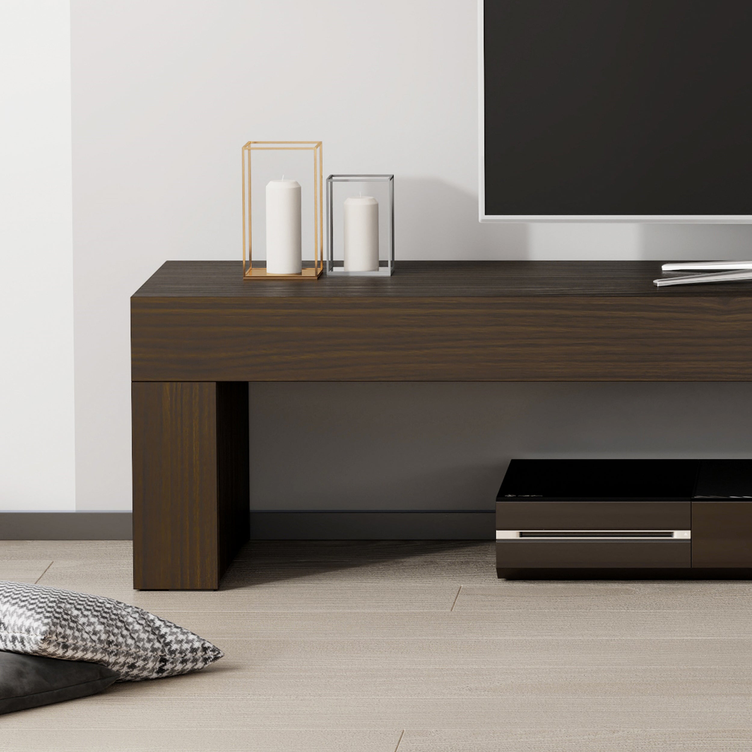 Porta Tv Evolution 180x40, Noce Scuro - Immagine ambientata 1