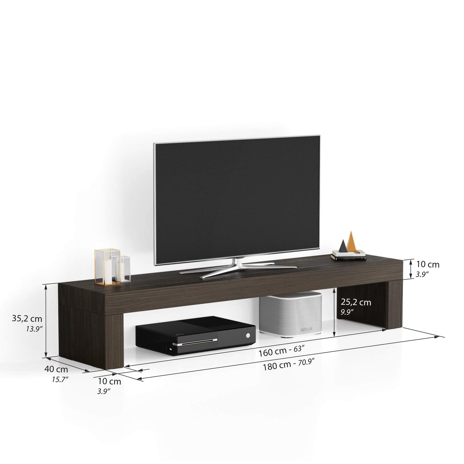 Evolution TV Stand 180x40, Dark Walnut - Immagine tecnica 1