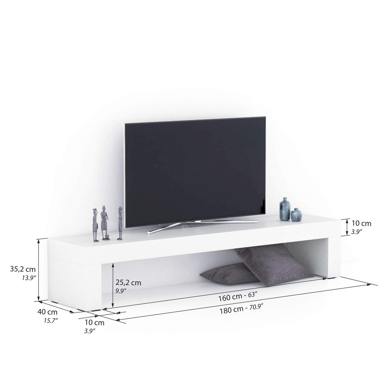 Porta Tv Evolution 180x40, Bianco Frassino - Immagine tecnica 1
