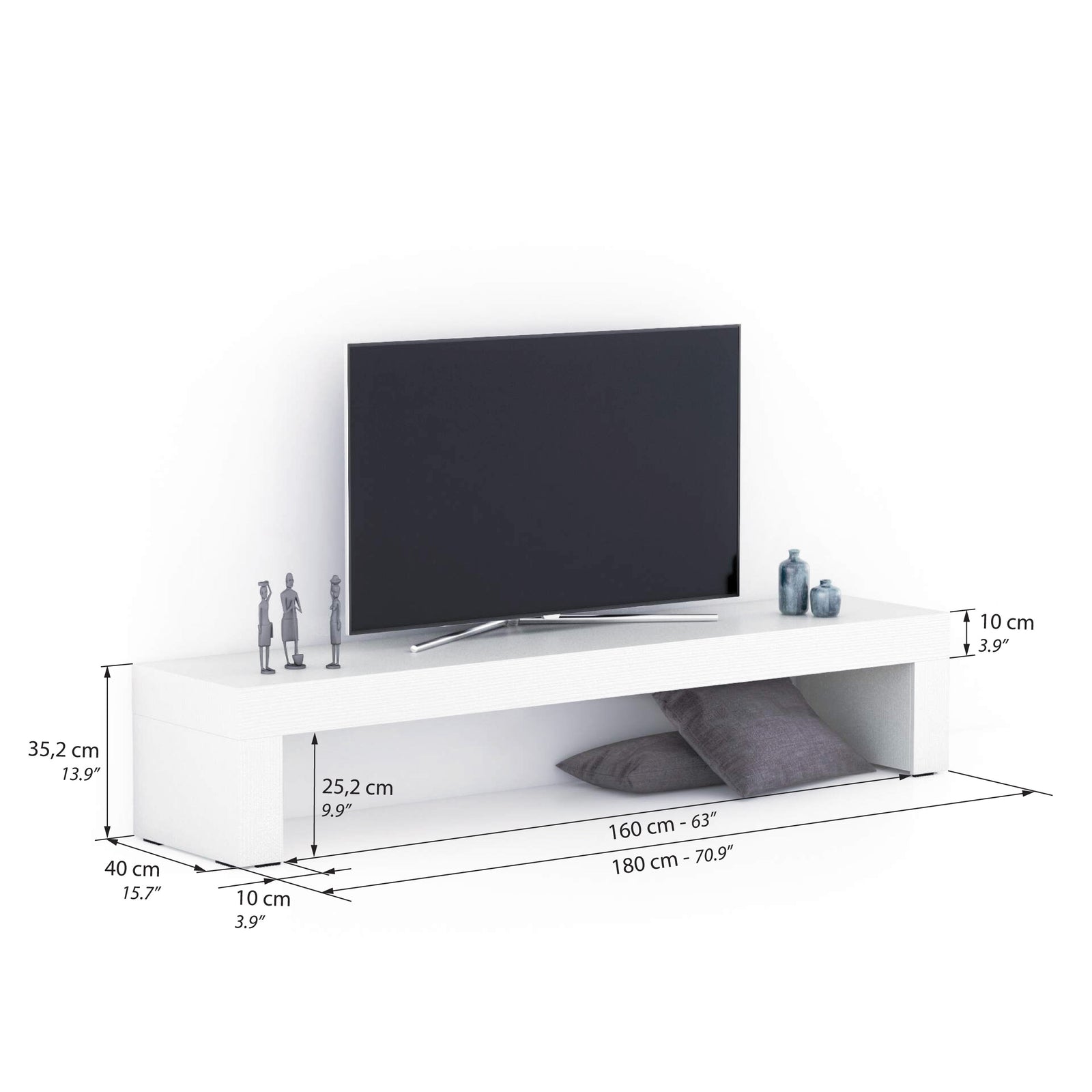Evolution TV-Schrank 180 x 40, Esche, Weiß - Immagine tecnica 1
