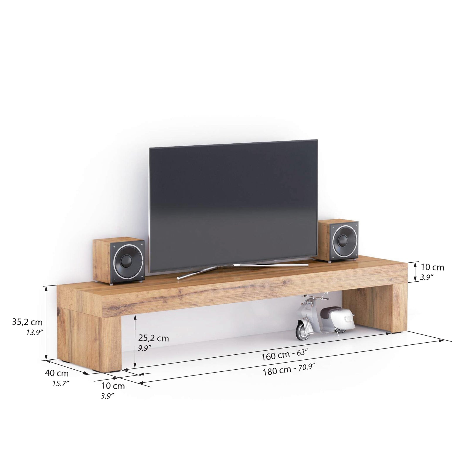 Mueble de TV Evolution 180x40, Madera Rustica - Immagine tecnica 1