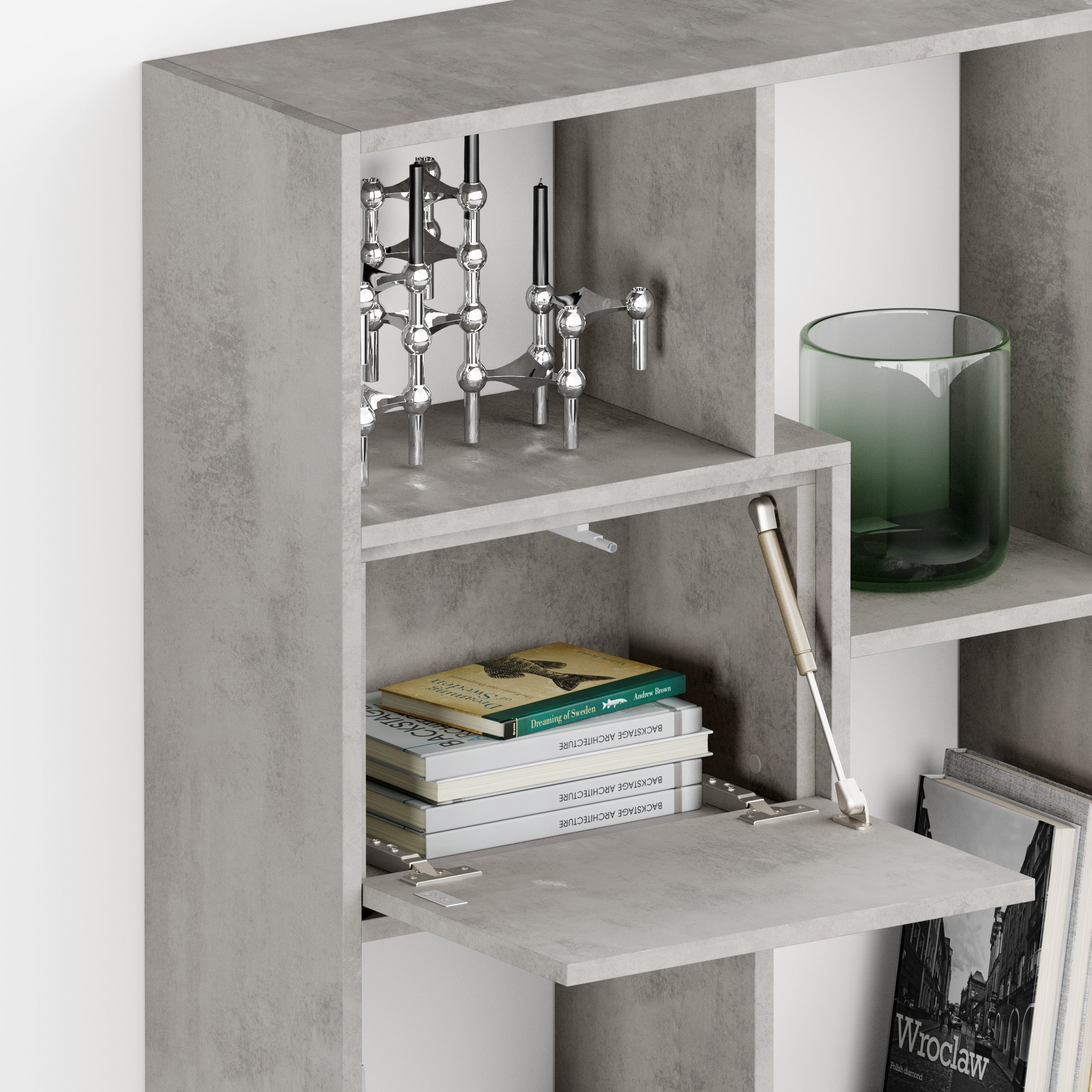 Iacopo, TV wall unit, Concrete Effect, Grey with doors - Detail image 1